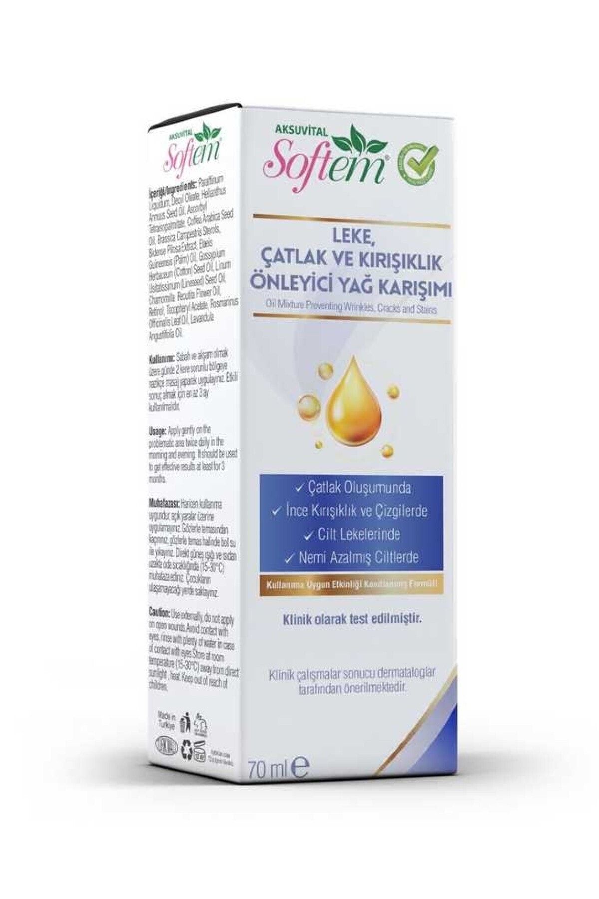 Aksu Vital Çatlak Ve Kırışıklık Önleyici Yağ Karışımı, Leke Gidermek Için Bitkisel Yağ 70 Ml