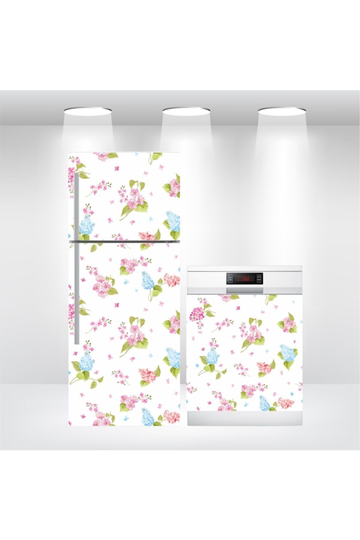 Bigaimaj Beyaz Çiçek Desenli Buzdolabı ve Bulaşık Makinesi Yapışkanlı Folyo