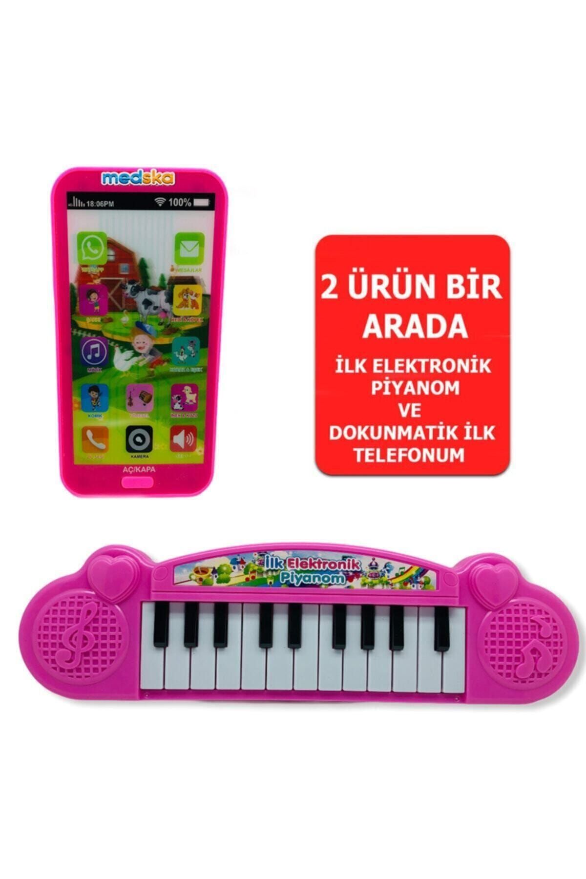 Medska Türkçe Müzikli Hayvan Sesli Dokunmatik Telefon Pembe Ve Piyano 22 Tuşlu Sesli Ilk Elektronik Piyano