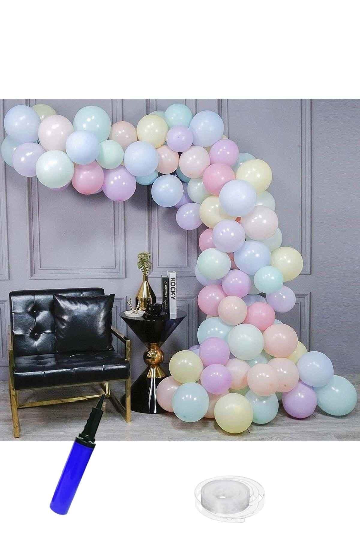 KullanAt Market Pastel Renkler Makaron Balonlar Doğum Günü Balon Zinciri 62 Parça