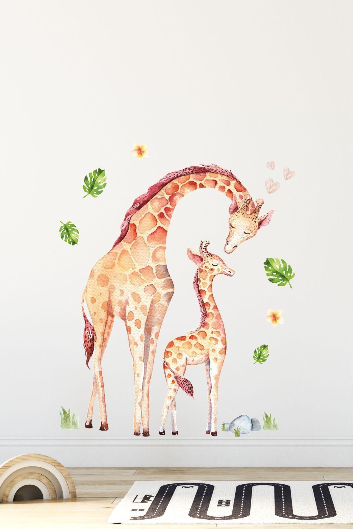 Sticker Ekspres Anne Yavru Zürafa Aşkı Çocuk Odası Duvar Sticker Seti