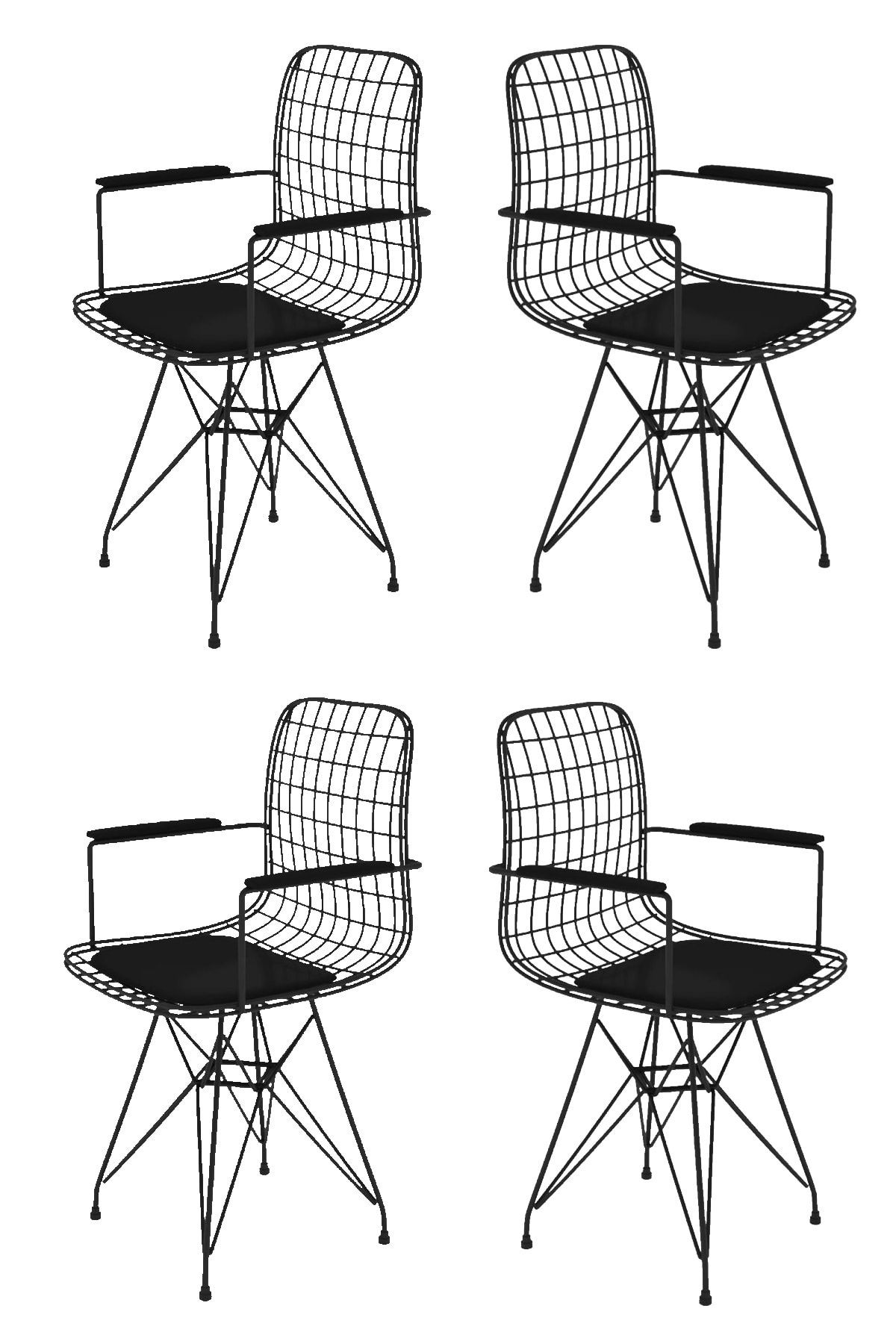 Kenzlife Knsz kafes tel sandalyesi 4 lü mazlum syhsyh kolçaklı ofis cafe bahçe mutfak