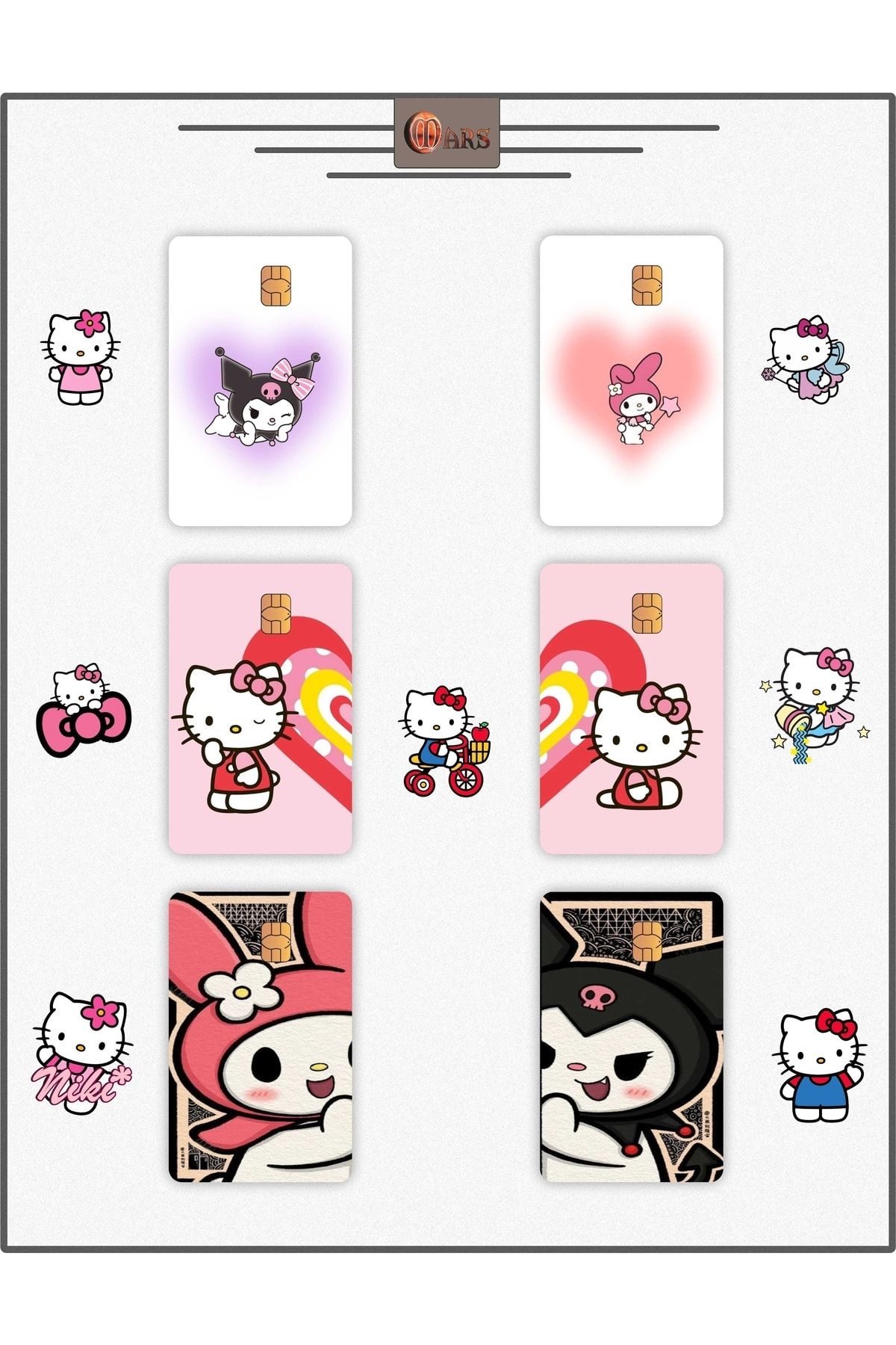 MARSİLYA Hello Kitty Ve Kuromi Kredi Kart Kaplama Sticker 6 Adet (7 Adet Hello Kitty Çıkartma)