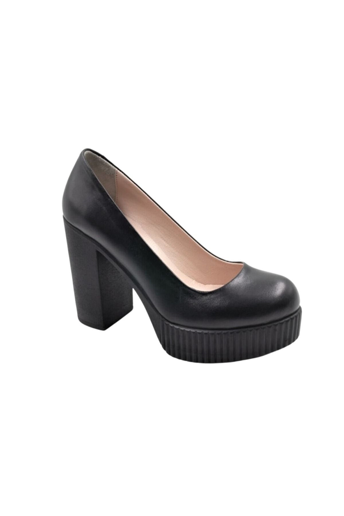 Impero Kadın Siyah Deri Kalın Topuklu Ayakkabı