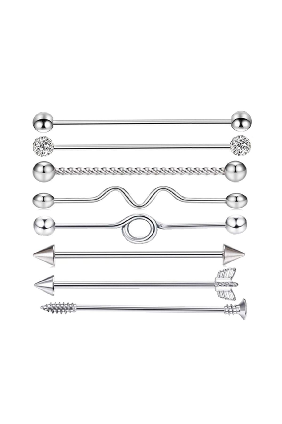 Chavin Çelik Industrial Kulak Piercing Cross Helix Kadın Küpe Ep33by