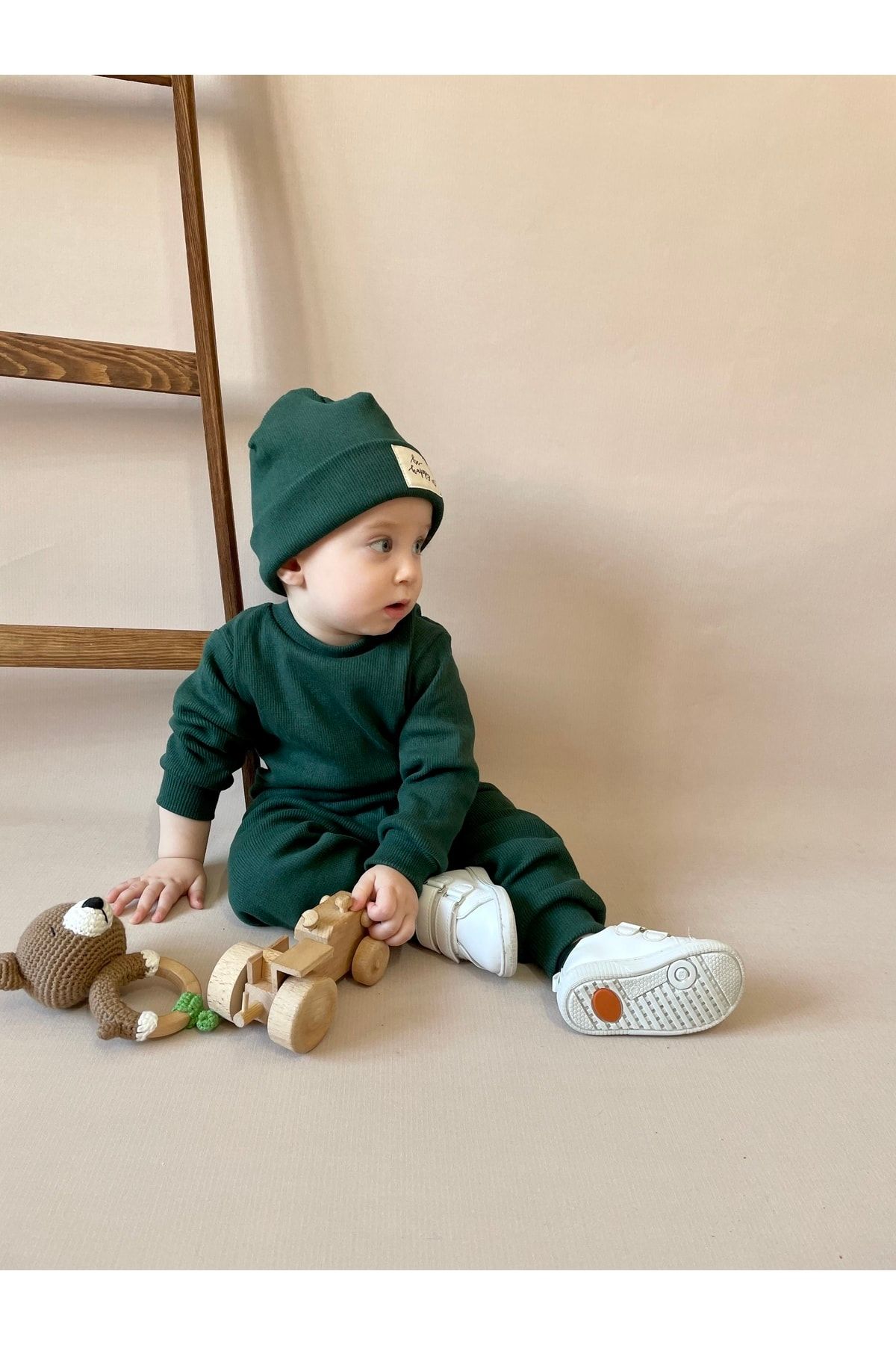 MiaBaby Pamuk Bereli 3'lü Takım Bebek Ve Çocuk Nefti Yeşil