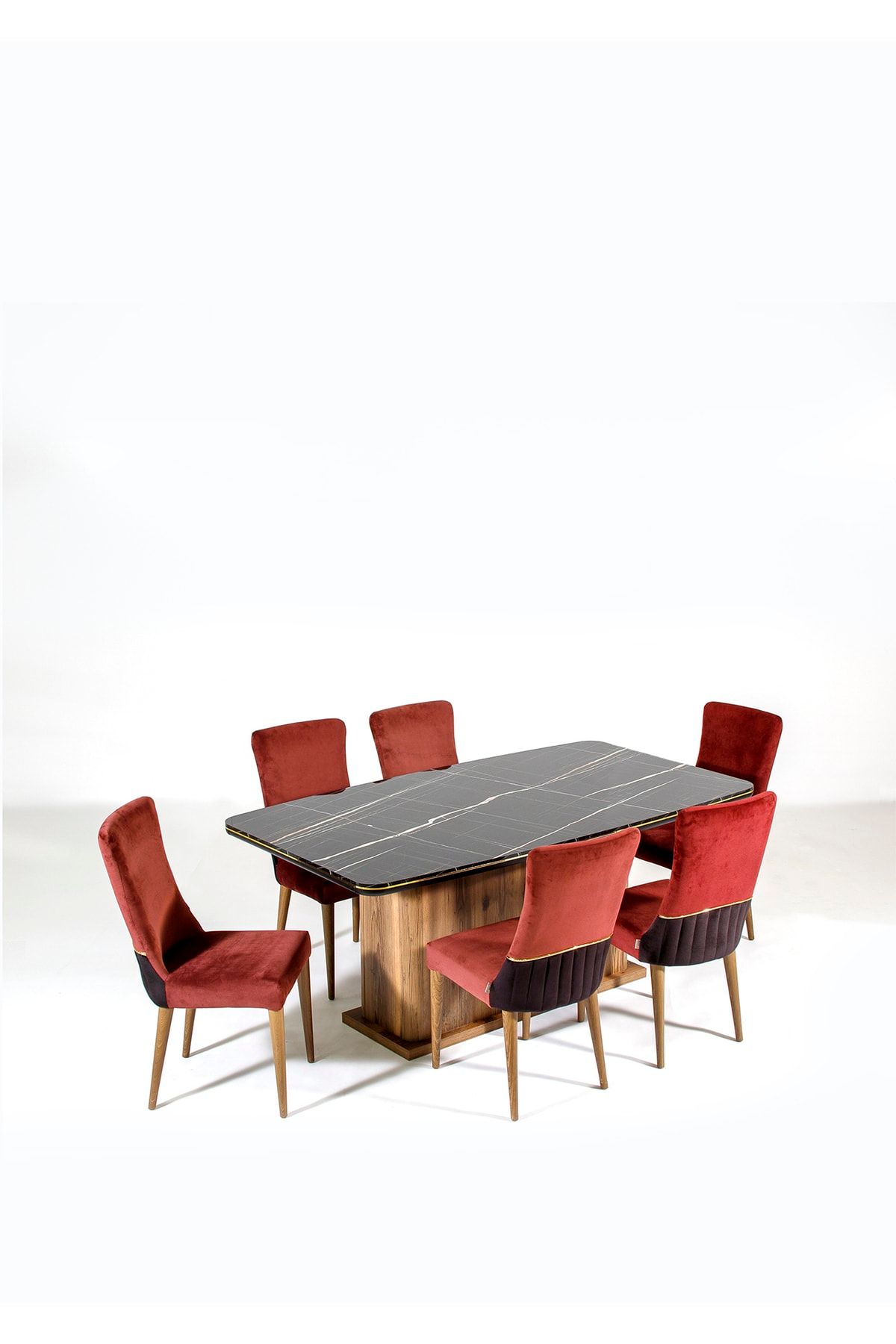 Modalife Demre 6 Sandalye 1 Sabit Masa Yemek Masası Takımı 6 Kişilik - Ceviz