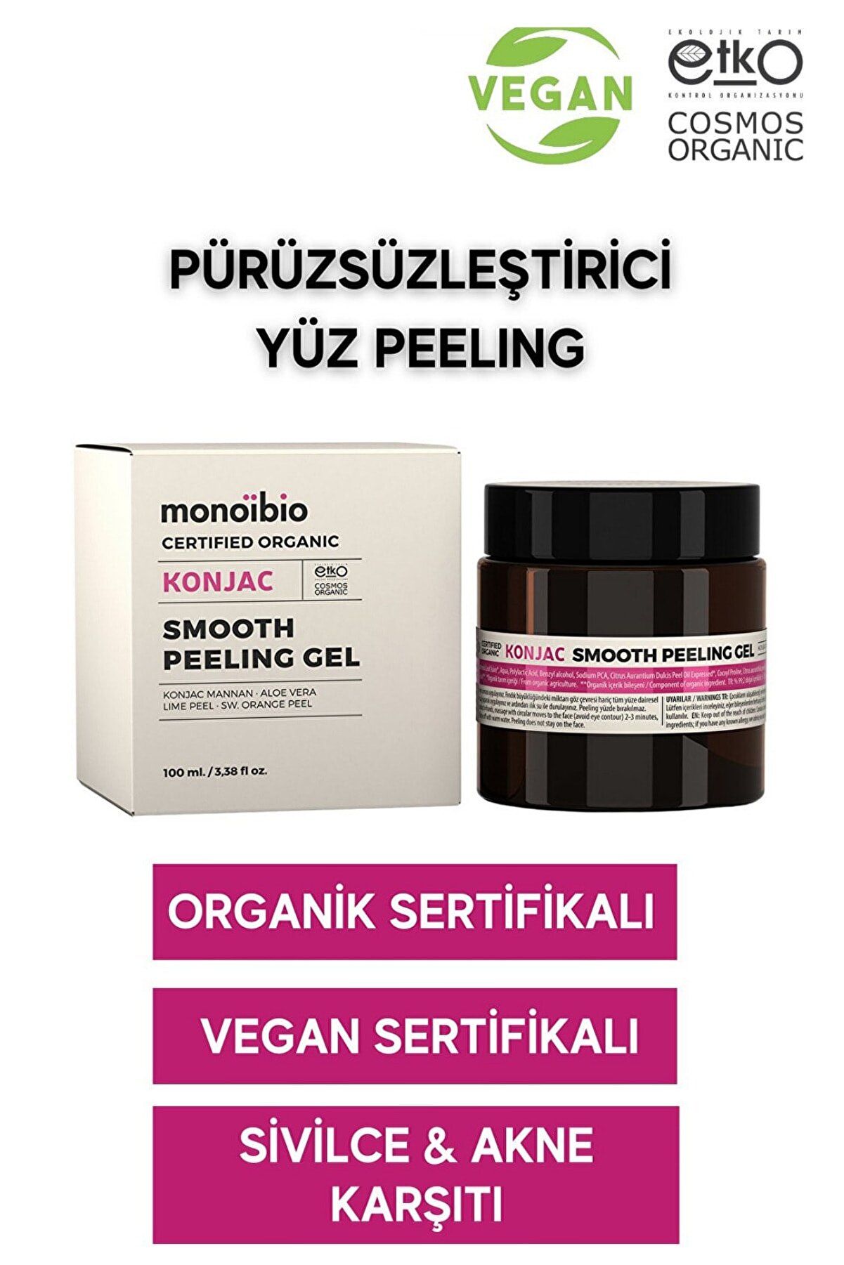 Monoibio Organik Nemlendirici Peeling Jel - Konjac Peeling Sivilce Akne Karşıtı Peeling - Vegan 100 ml