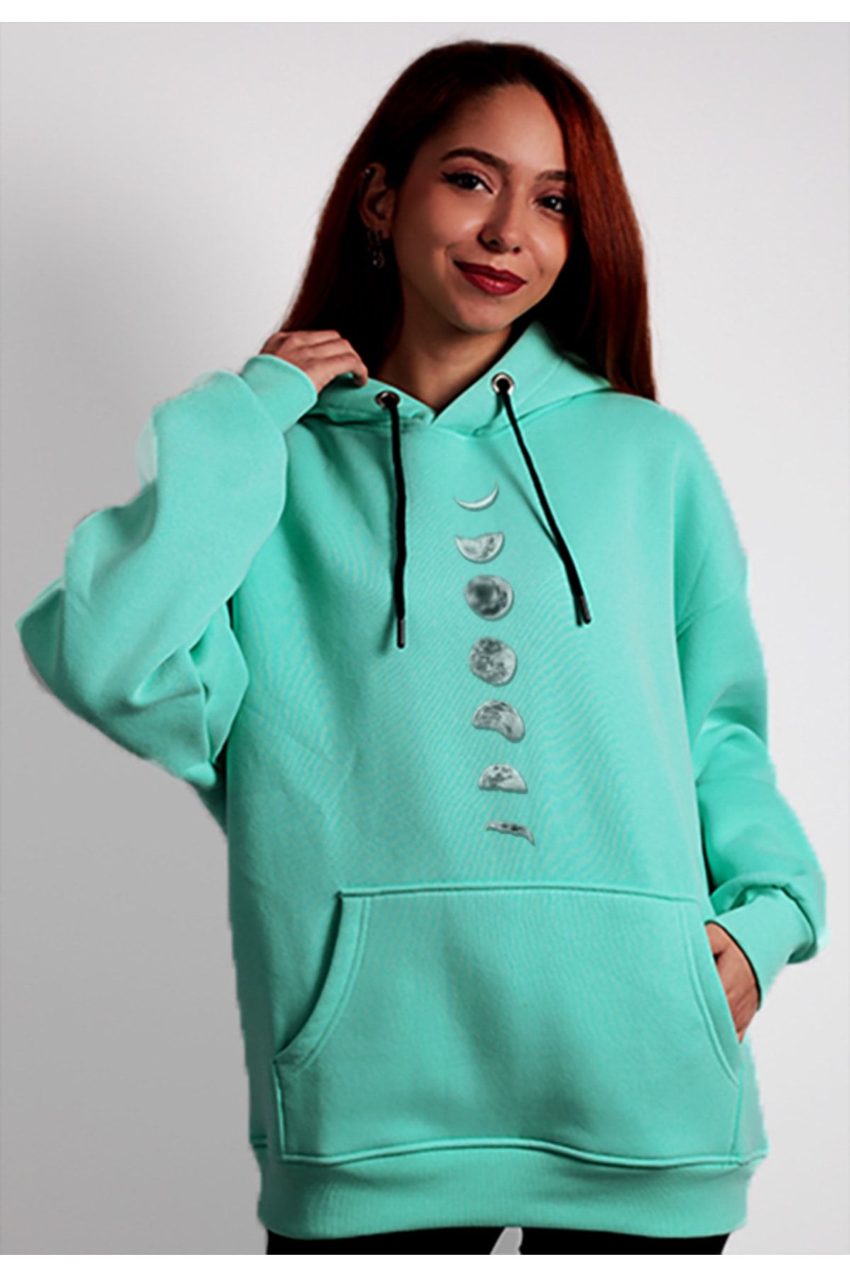to COSMOS Unisex Oversize Hoodie Moon Themed Turquoise