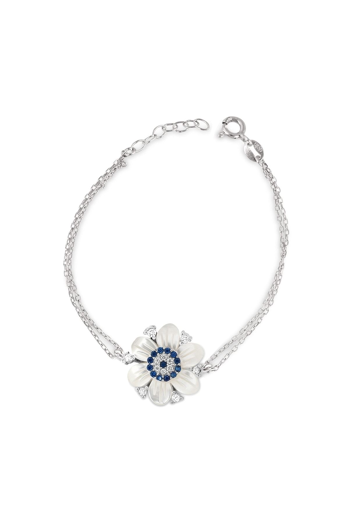 Chavin Kadın Beyaz Sedefli Çiçek Nazar Gümüş Bileklik Cs82