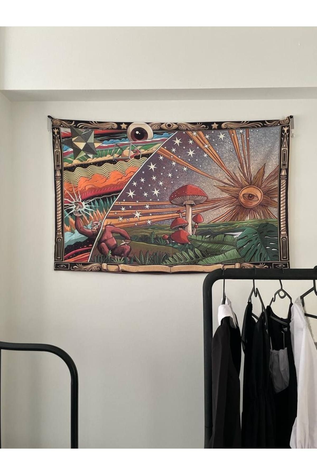 Planet Butik Psy Muhsroom And Sun Duvar Örtüsü - Wall Tapestry I 70 X 100 Cm