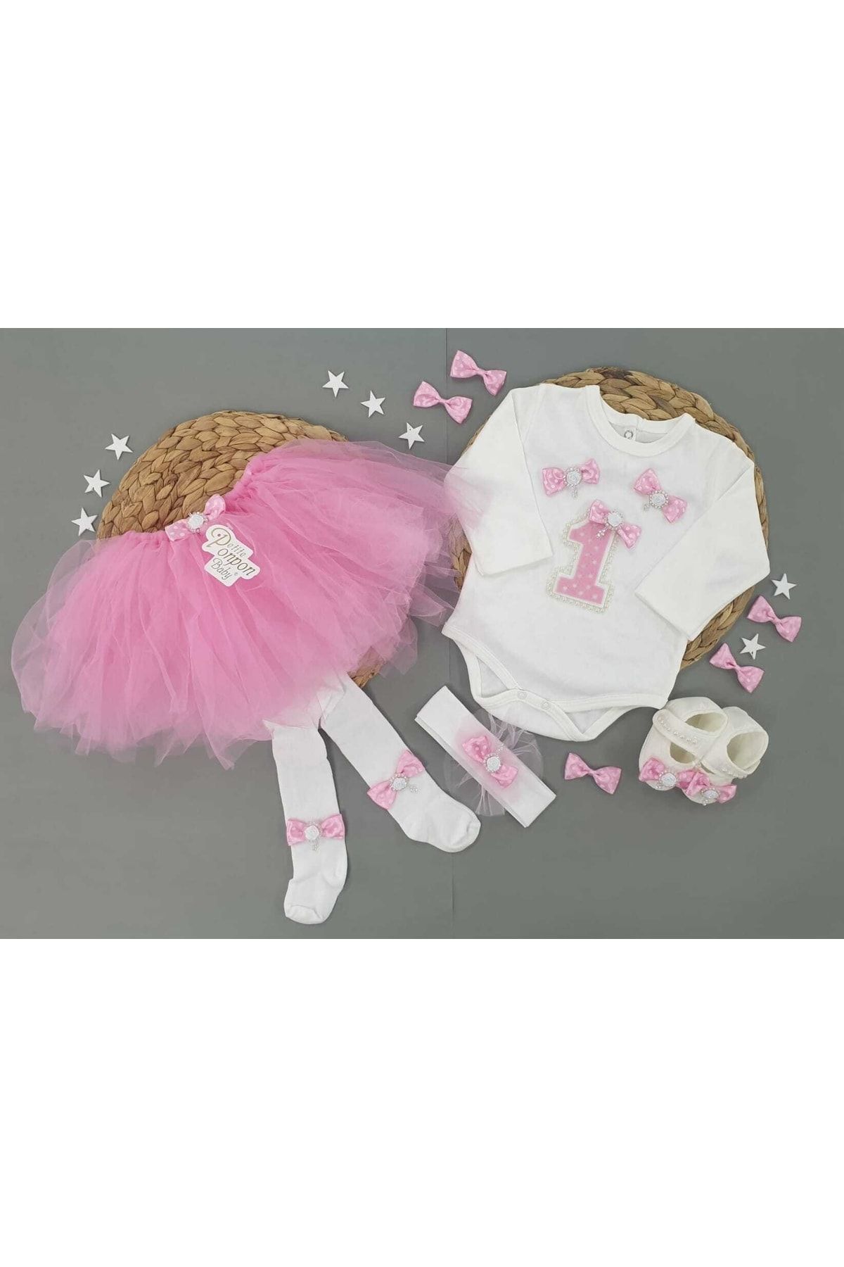 Petite Ponpon Baby Kız Bebek Doğum Günü Parti Kıyafeti Tütü Etek/elbise Set Keçe 1 Yaş