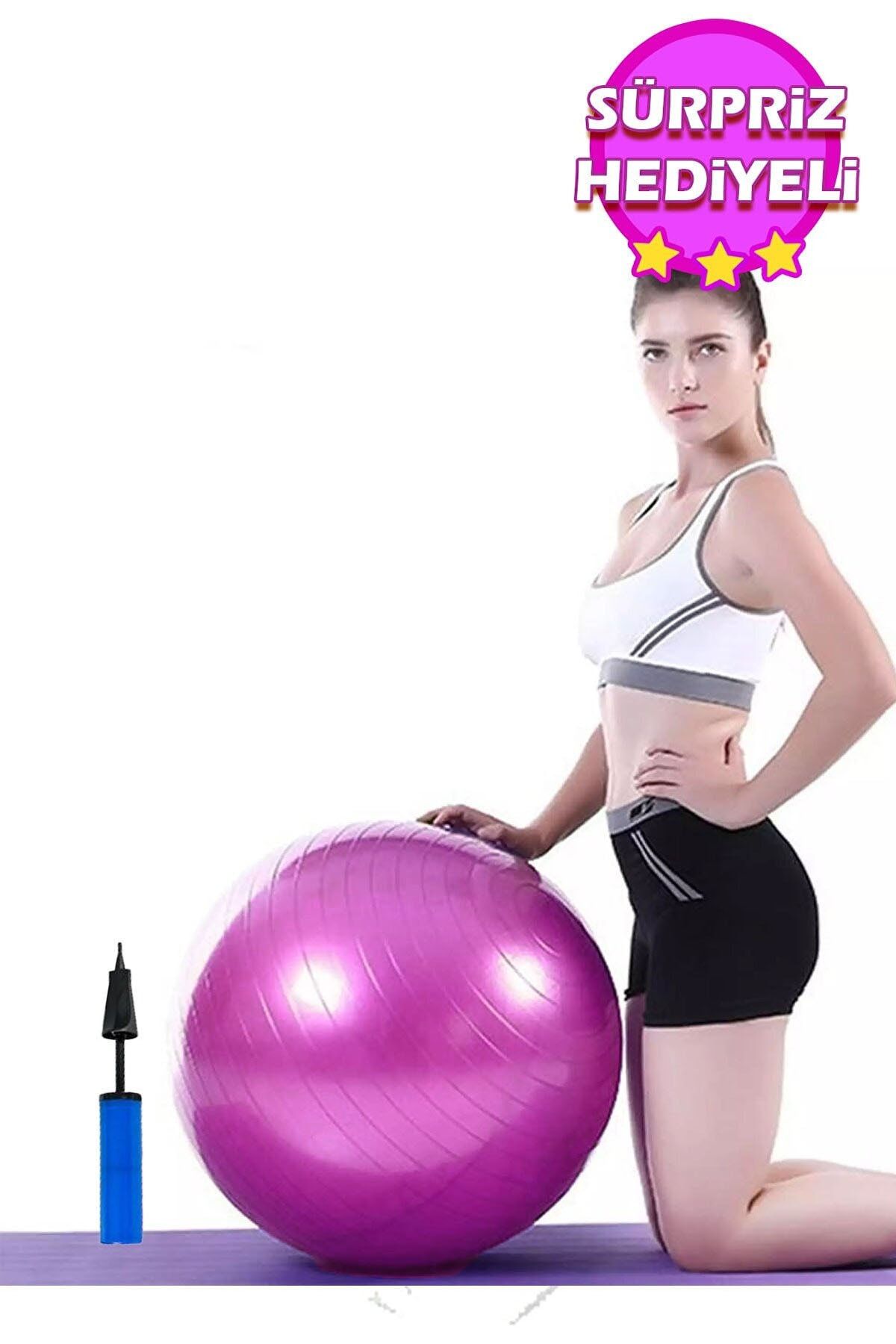 Jet Pembe Pilates Topu 65 cm Deluxe Yoga Plates Egzersiz Topu Ball Şişirme Pompası Seti