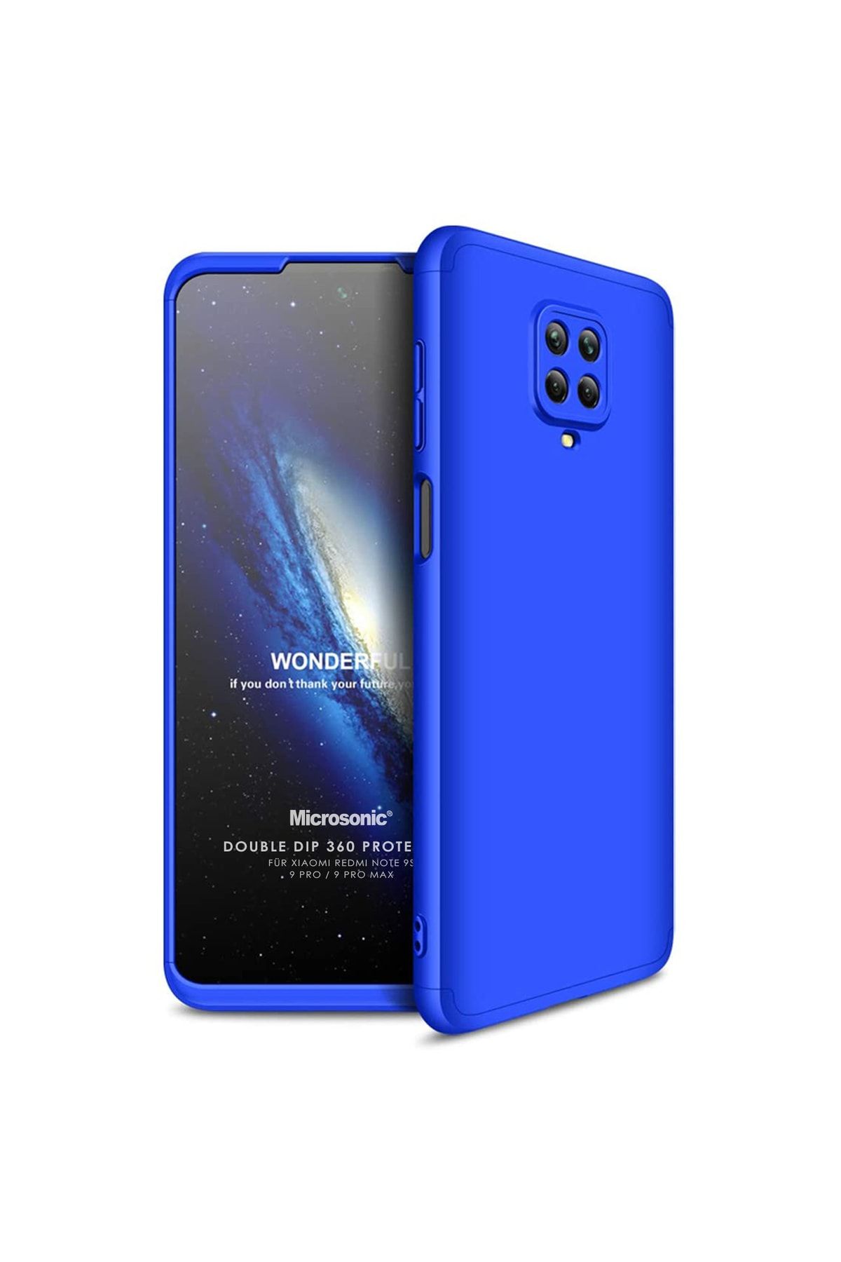 Microsonic Redmi Note 9 Pro Kılıf Double Dip 360 Protective Mavi