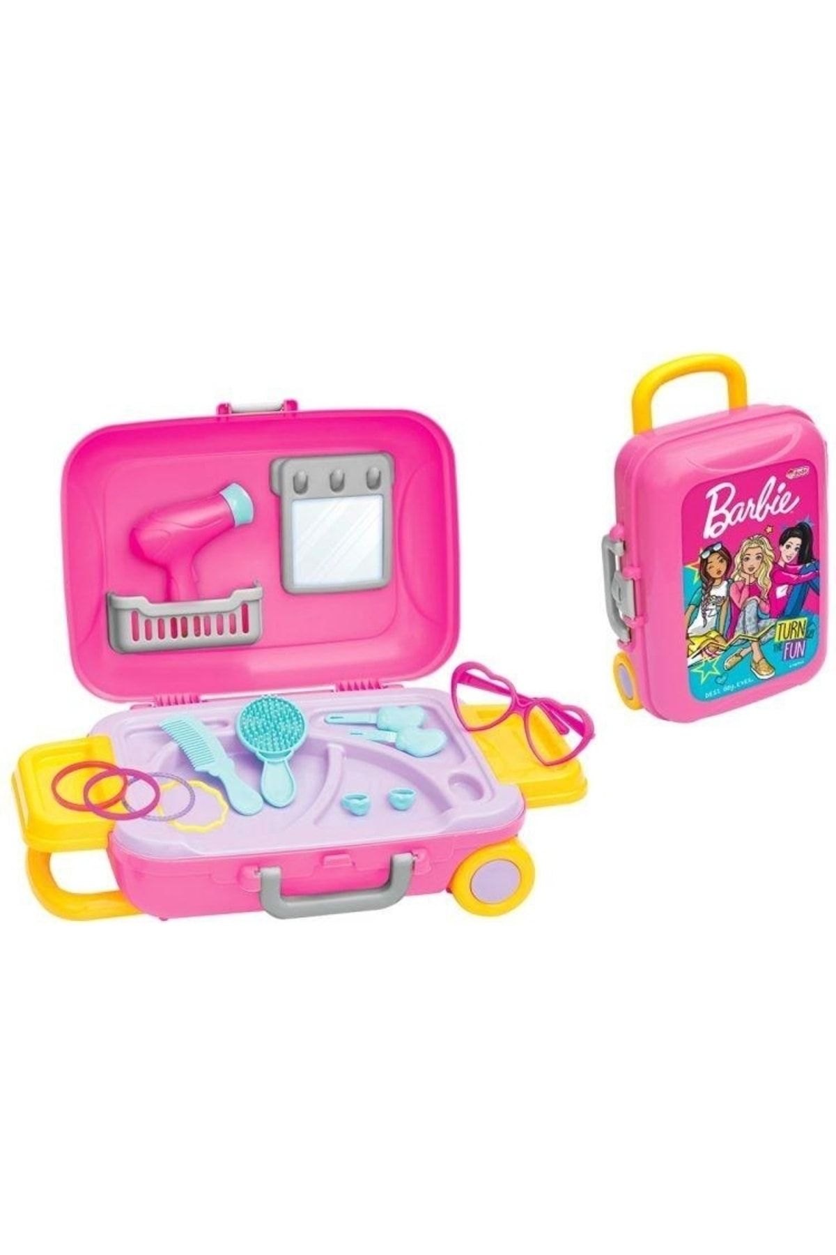 Barbie Kız Çocuk Valizli Bavullu Güzellik Seti Çekçekli Bavul Valiz Oyuncak Bavulum 13 Parça Kuaför Seti