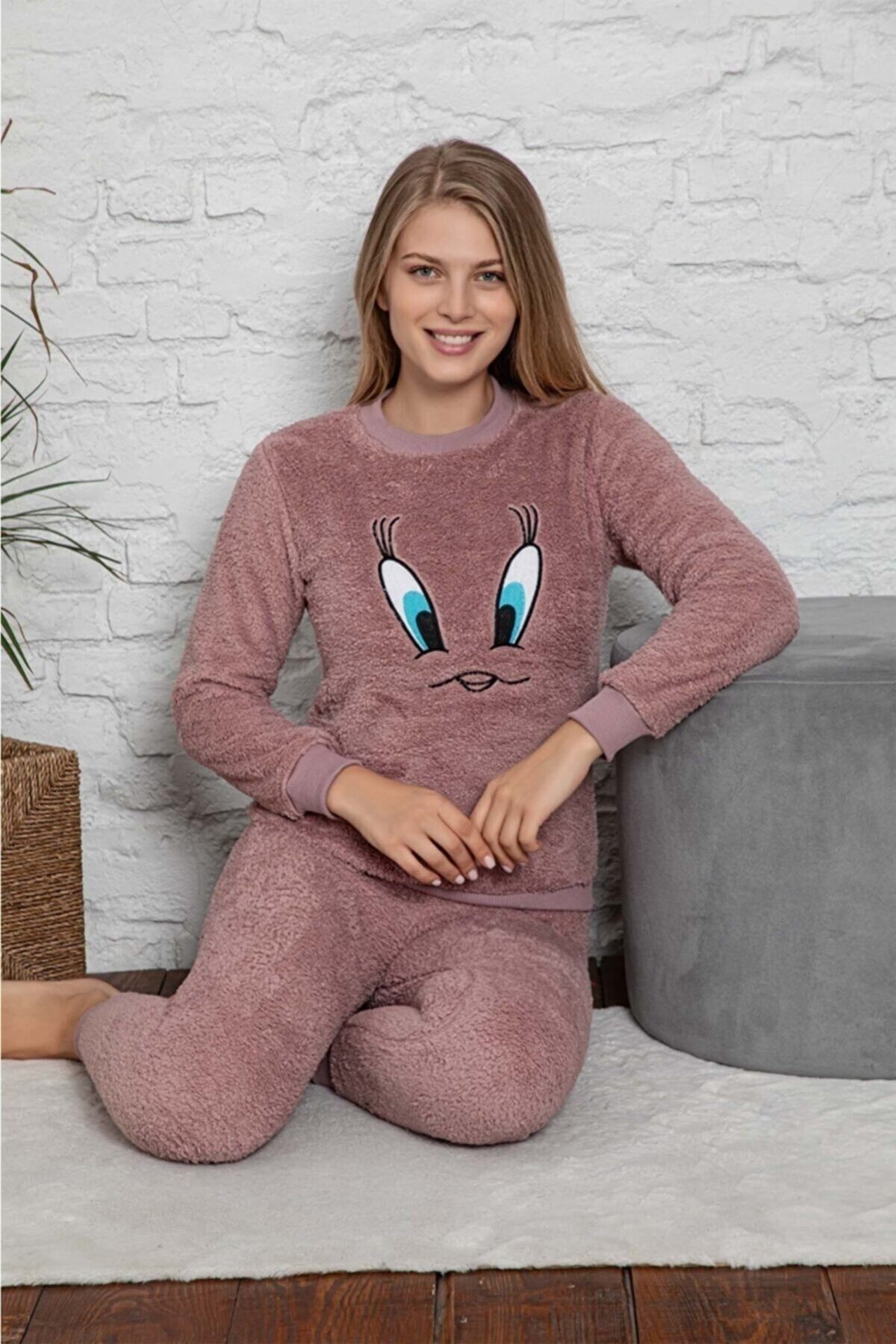 ASEL PİJAMALARI Anne Kız Çocuk Peluş Pijama Takımı