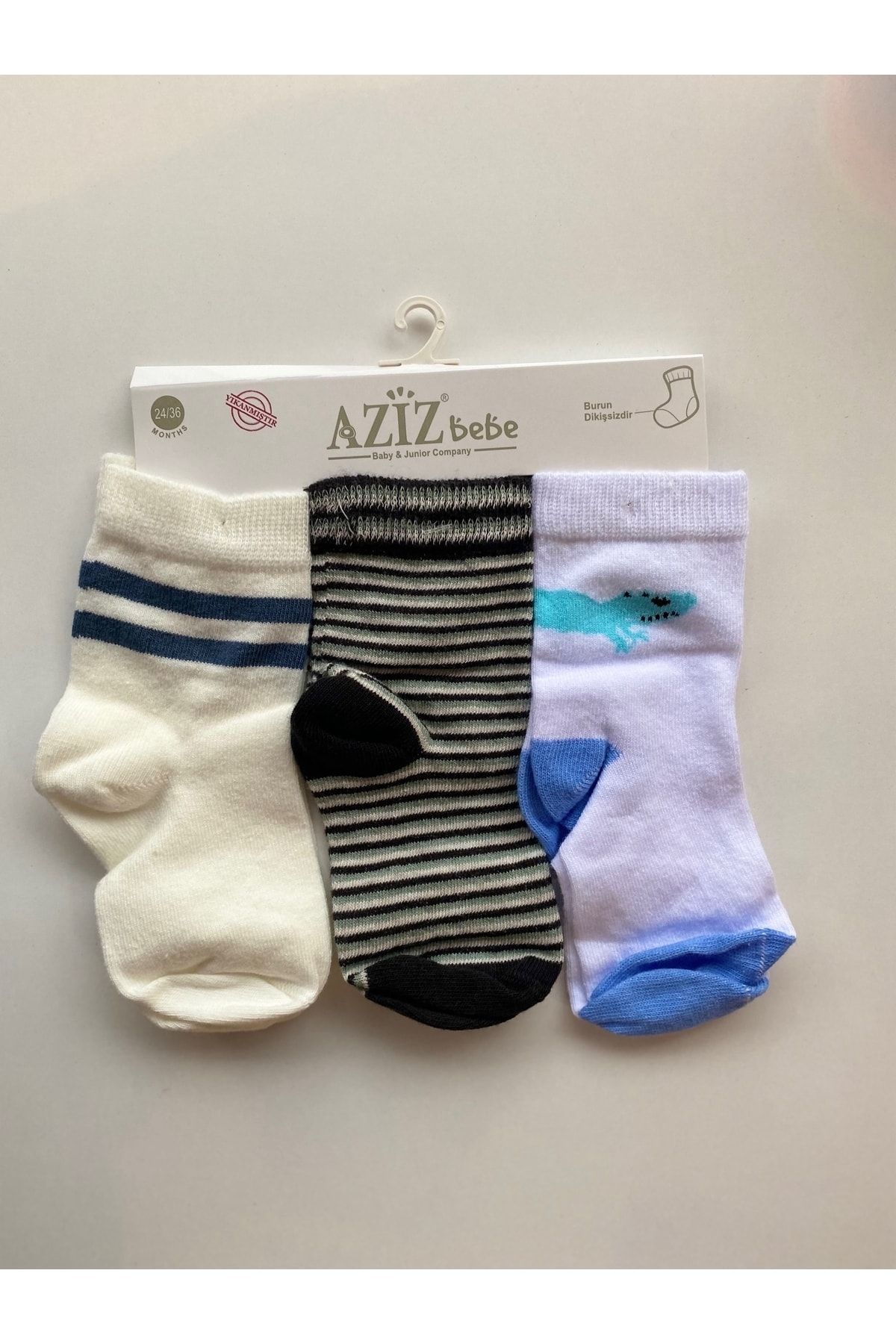 Aziz Bebe Erkek Bebek 24-36 Ay Ekru Dikişsiz Pamuklu Çorap