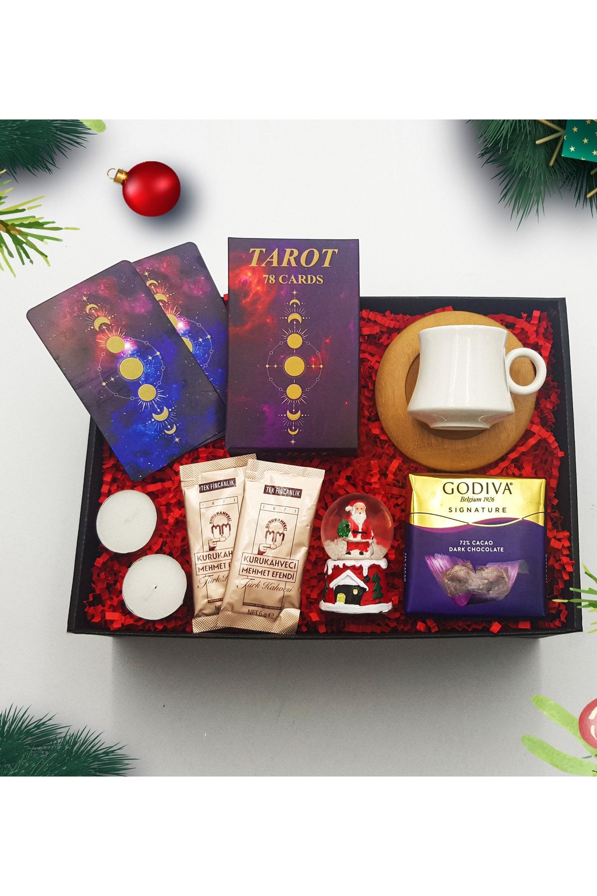 ASGIFT COMPANY Yılbaşı Temalı Fincan & Tarot Kartları & Türk Kahvesi & Mum & Çikolata & Kardan Adam Kar Küresi