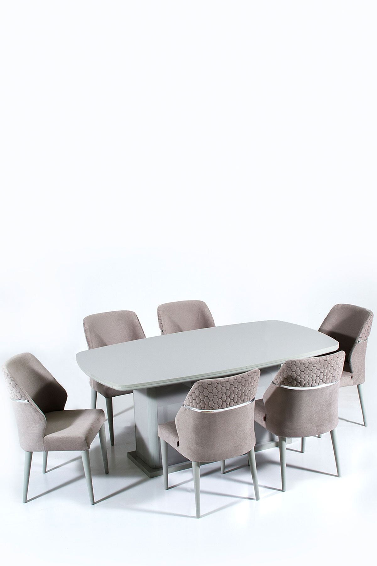 Modalife 6 Sandalye 1 Sabit Masa Yemek Masası Takımı 6 Kişilik Gri