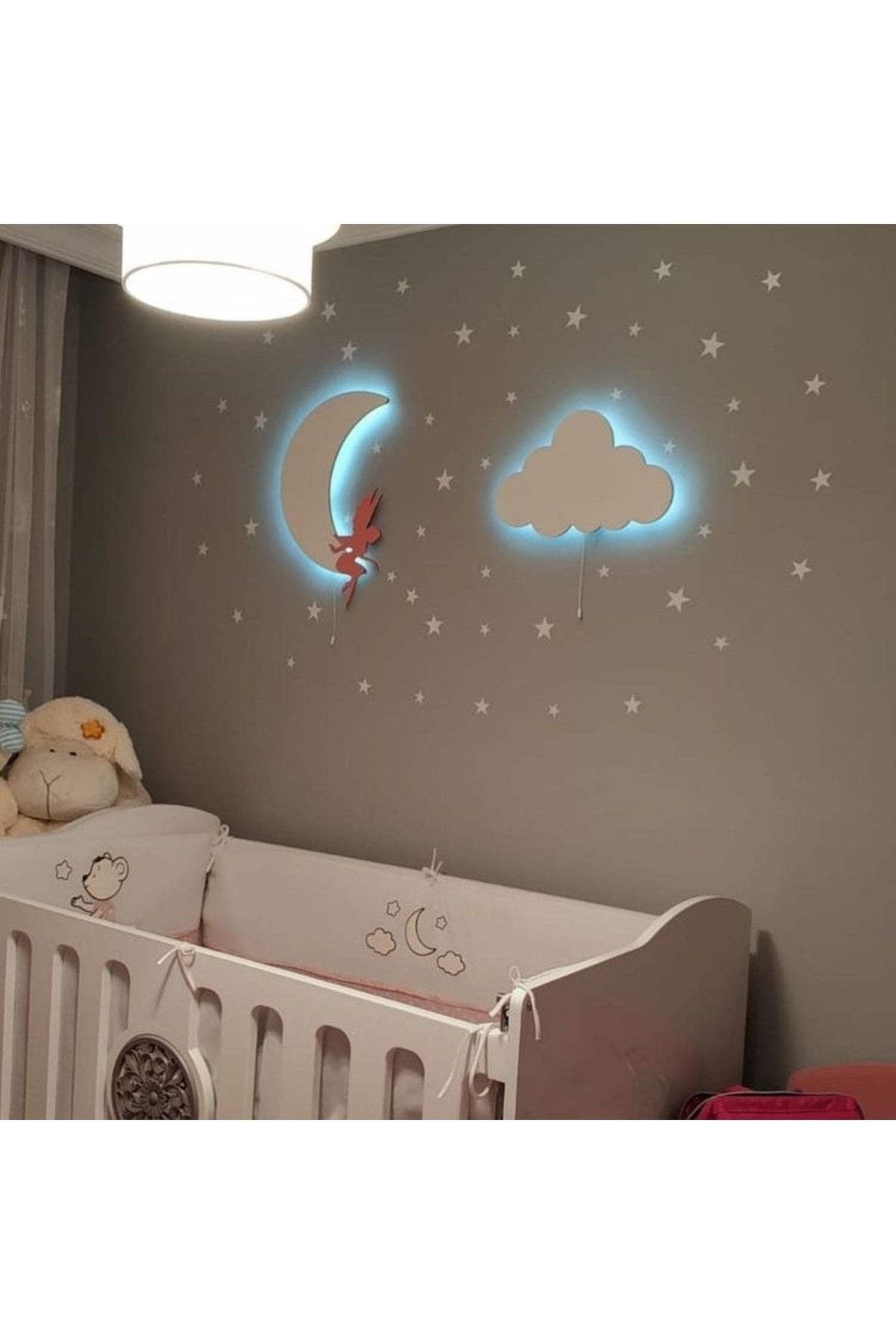 Windly Concept Tinkerbell Ay Ve Bulut Ahşap Bebek Odası Çocuk Odası Aydınlatma
