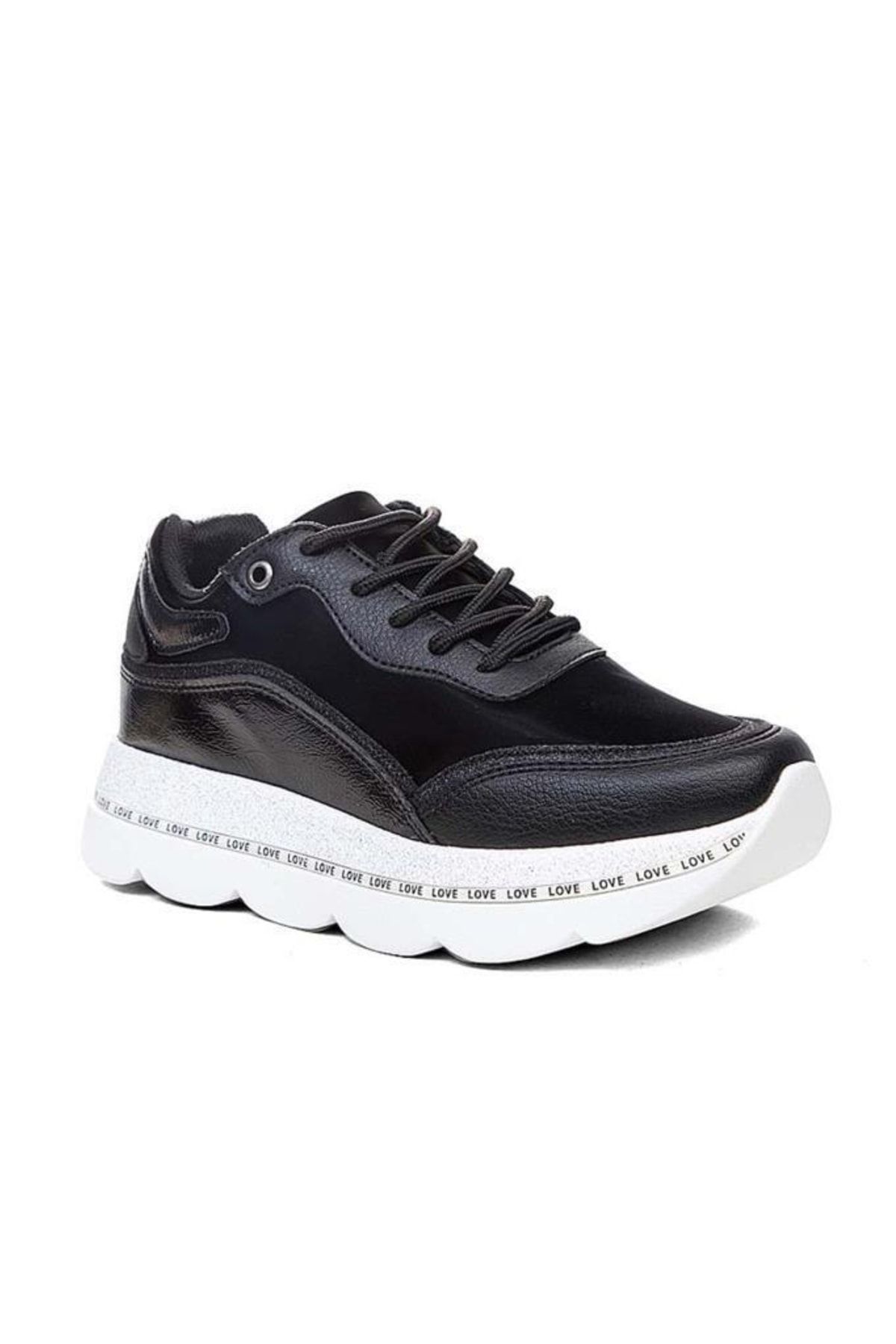 Flet 103 Deri Trend Fashion Kadın Sneakers Ayakkabı Siyah Beyaz