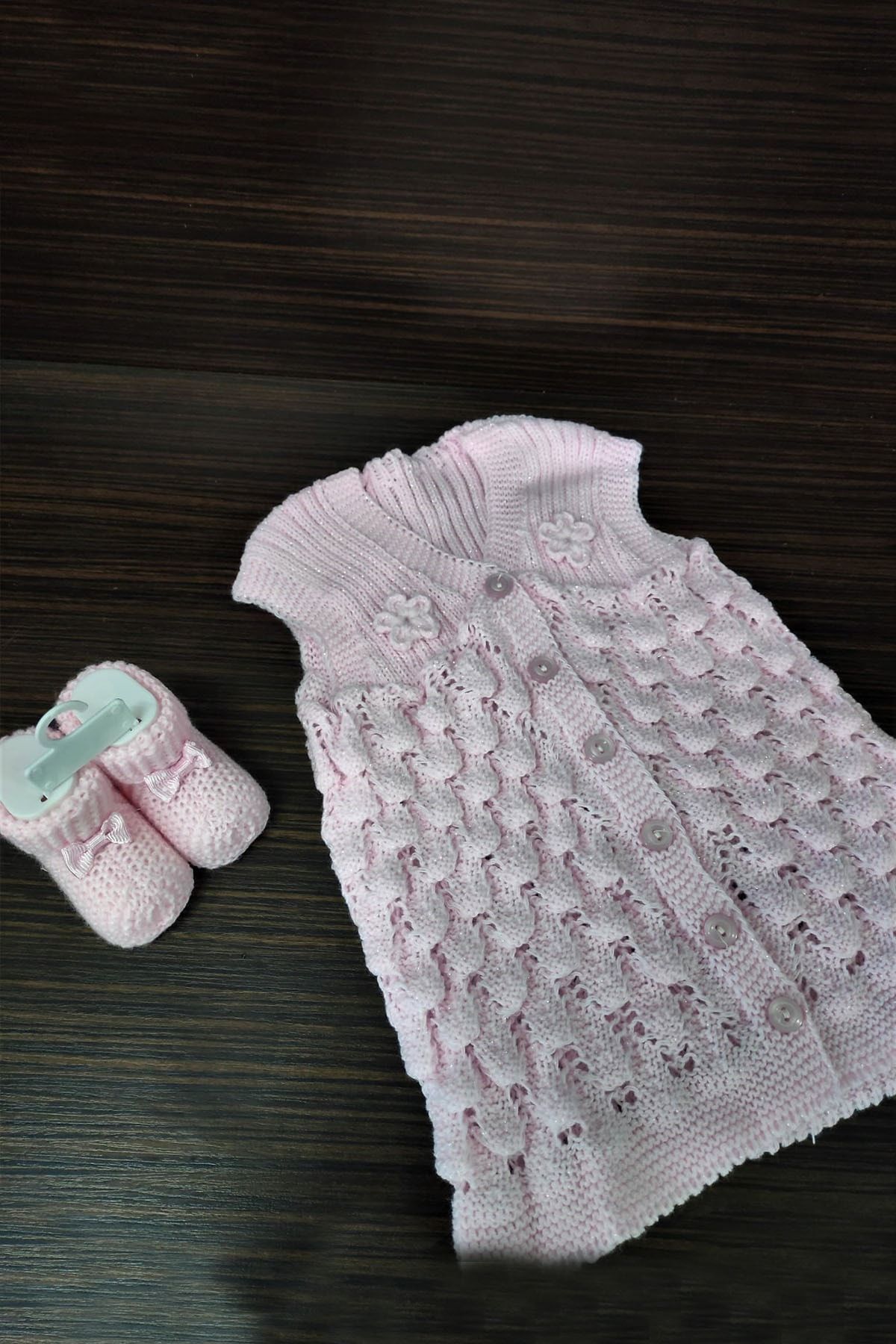 Çt Çeyizci Tekstil Bebek Yeleği Triko Bebek Fiyonklu Patik Hediye
