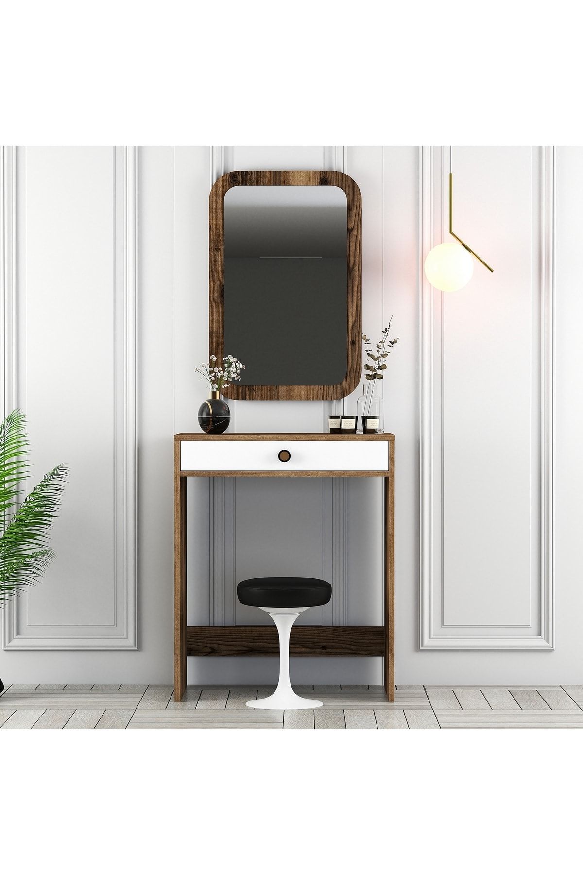 Variant Mobilya Lizbon Mini Aynalı Makyaj Masası Dresuar - Ceviz / Beyaz