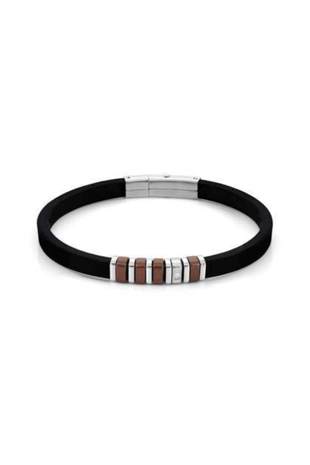 NOMİNATİON Cıty Bracelet In Steel, Rubber And Whıte Cz (028_chocolate)