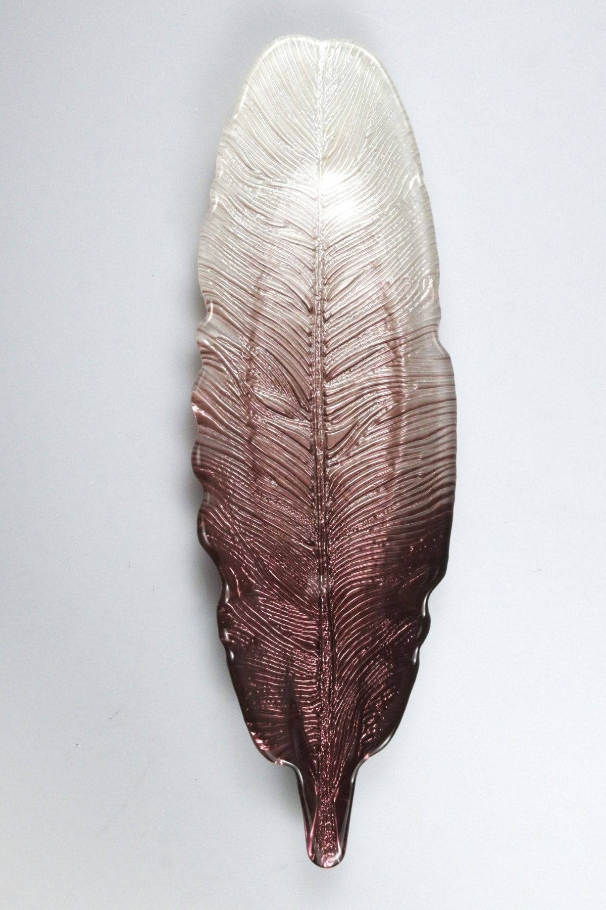 Heritage Mor Beyaz Geçişli Kuş Tüyü Dekoratif Cam Servis Sunum Tabağı Büyük Boy 43 Cm