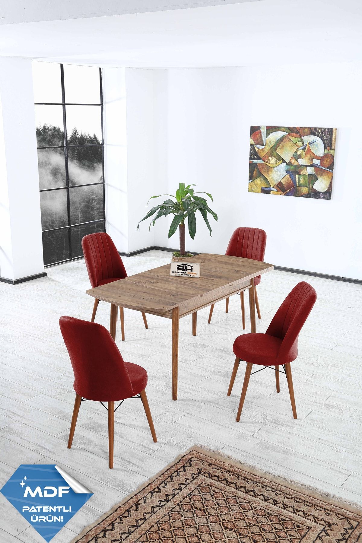 Ramoda Home Concept Mdf Ahşap 80x175 Açılır Masa Yemek Masası Takımı Mutfak Masası Takımı 4 Sandalye