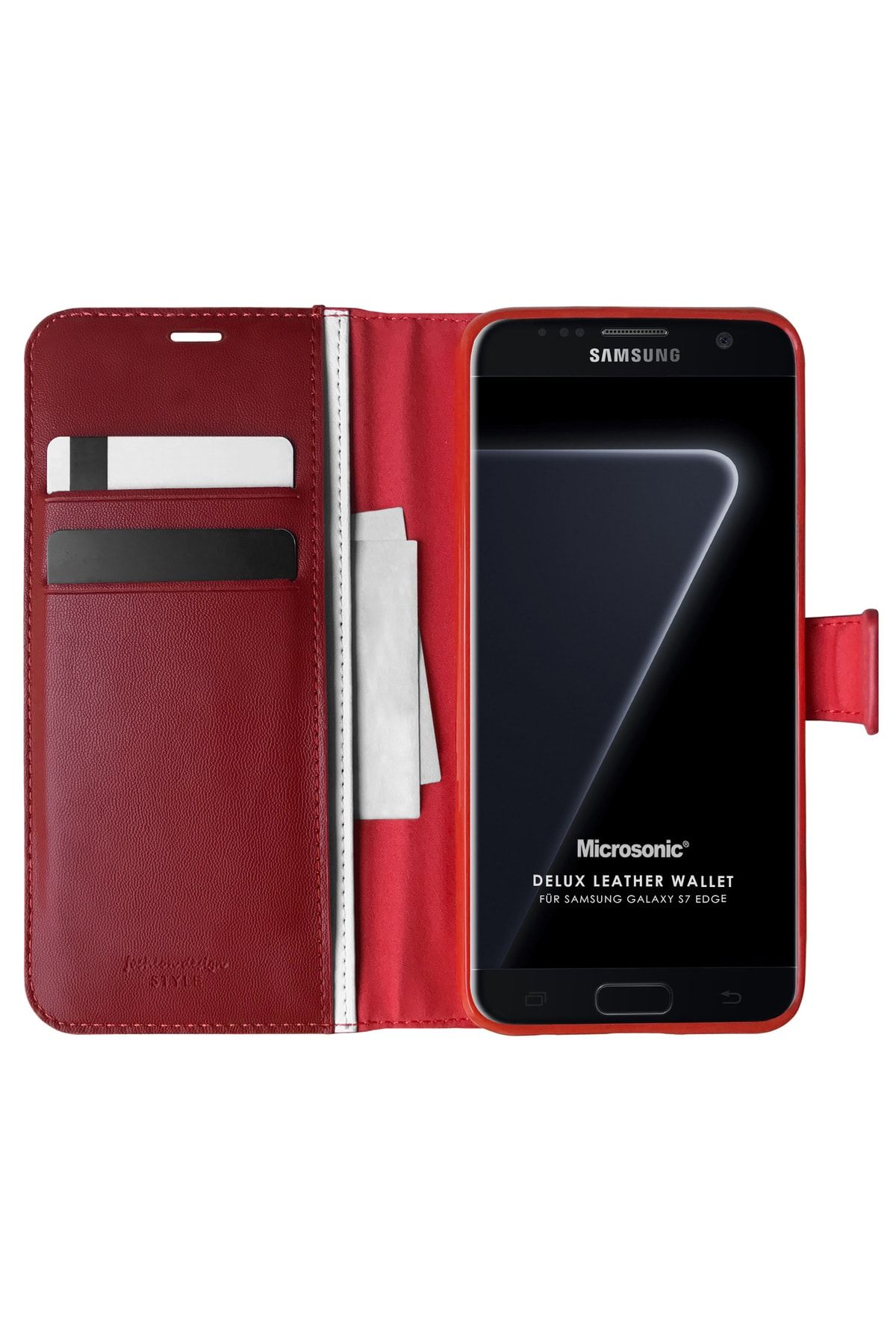 Microsonic Galaxy S7 Edge Kılıf Delux Leather Wallet Kırmızı