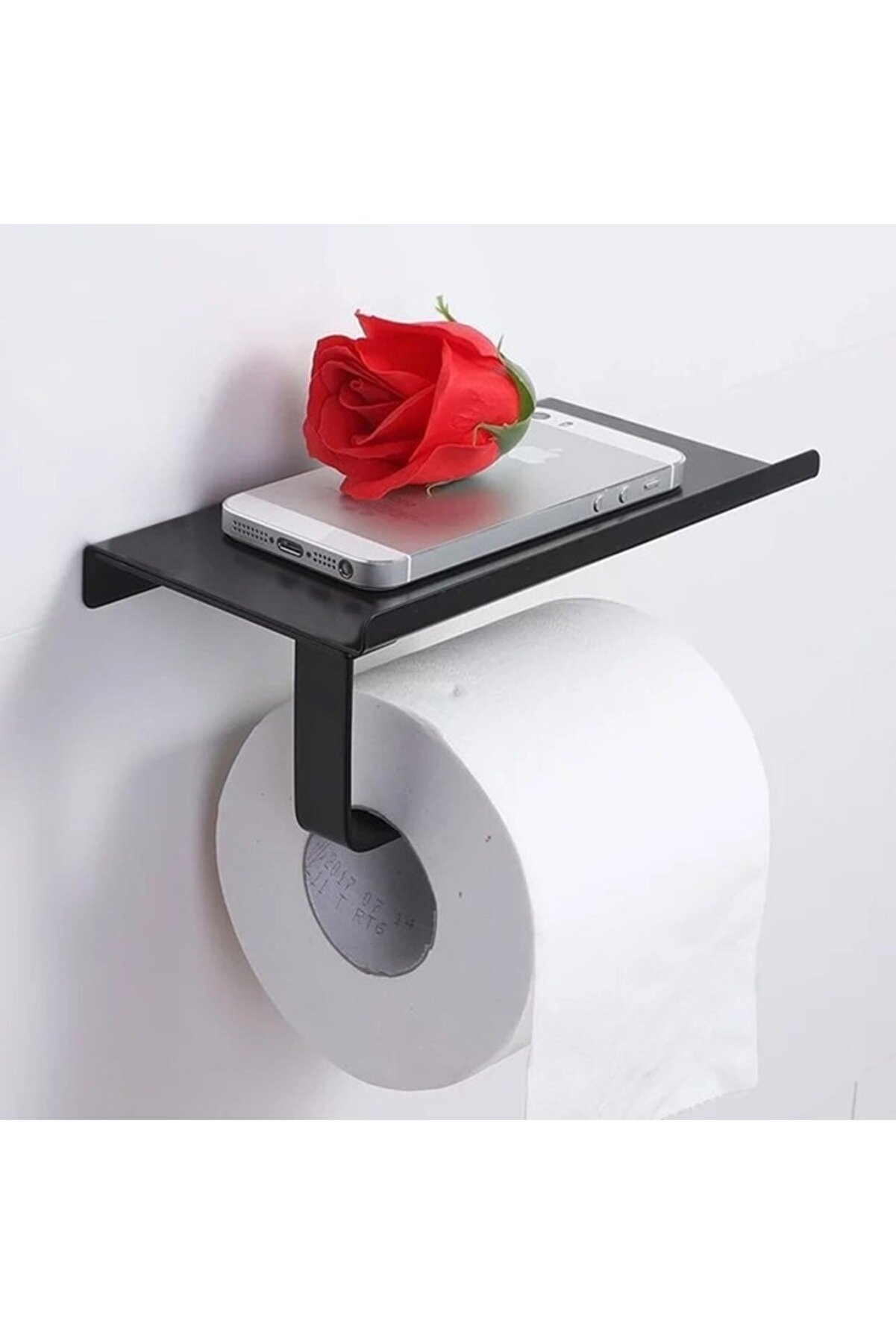 Alper Banyo Siyah Telefon Raflı Tuvalet Kağıtlığı Cep Telefonu Tutmalı Raf