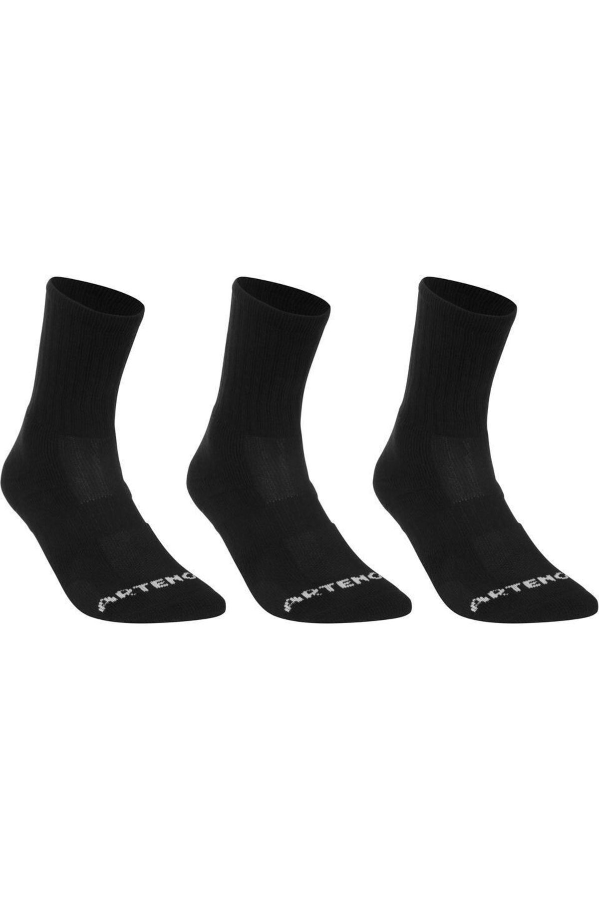 Telvesse Spor Çorap 35-38 Uzun Konçlu Kışlık Çorap Havlu Yapılı Siyah 3 Çift