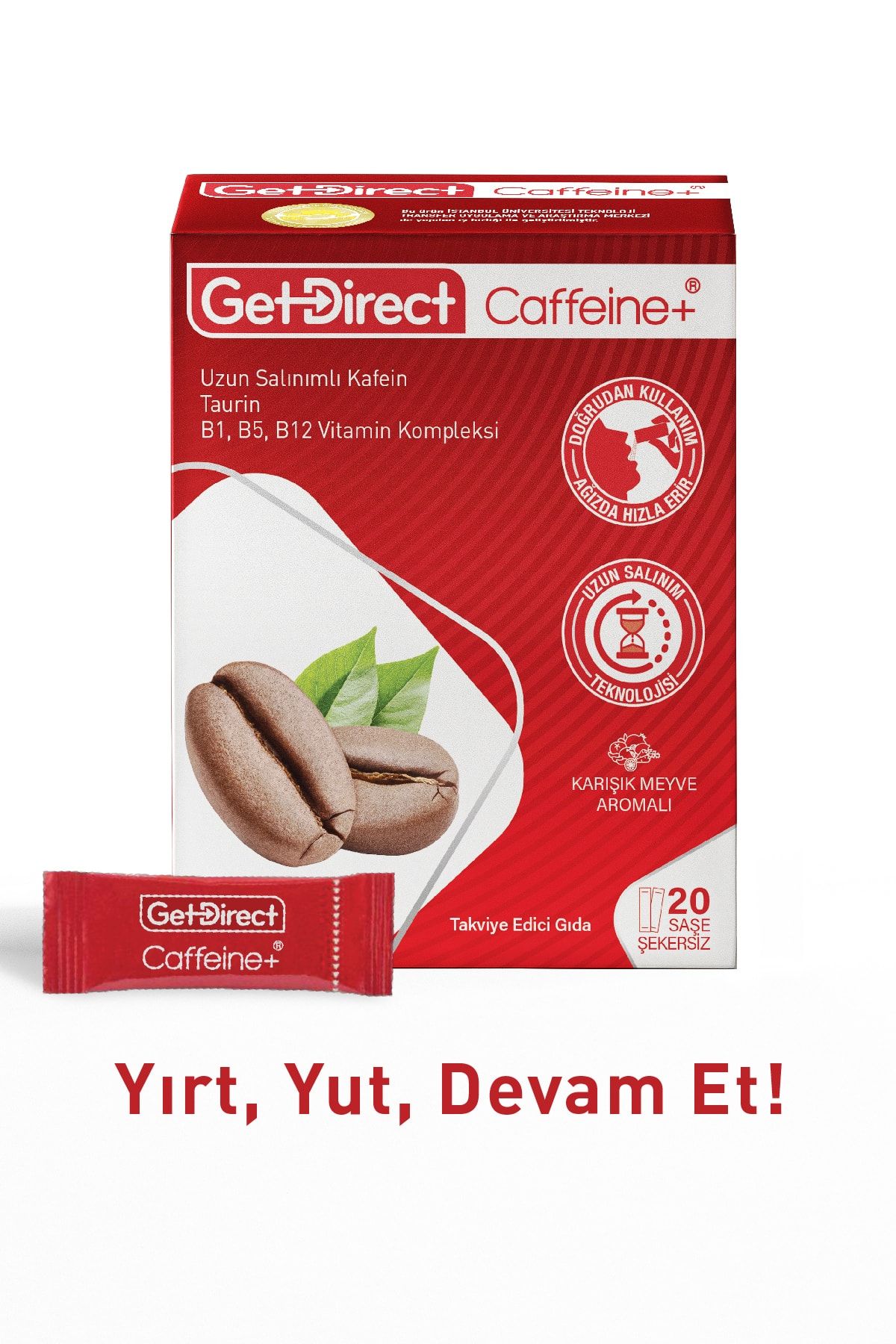 GetDirect Caffeine+ Kafein, Taurin Ve Vitamin B Kompleksi 20 Saşe – Gün Boyu Enerji, Susuz Kullanım