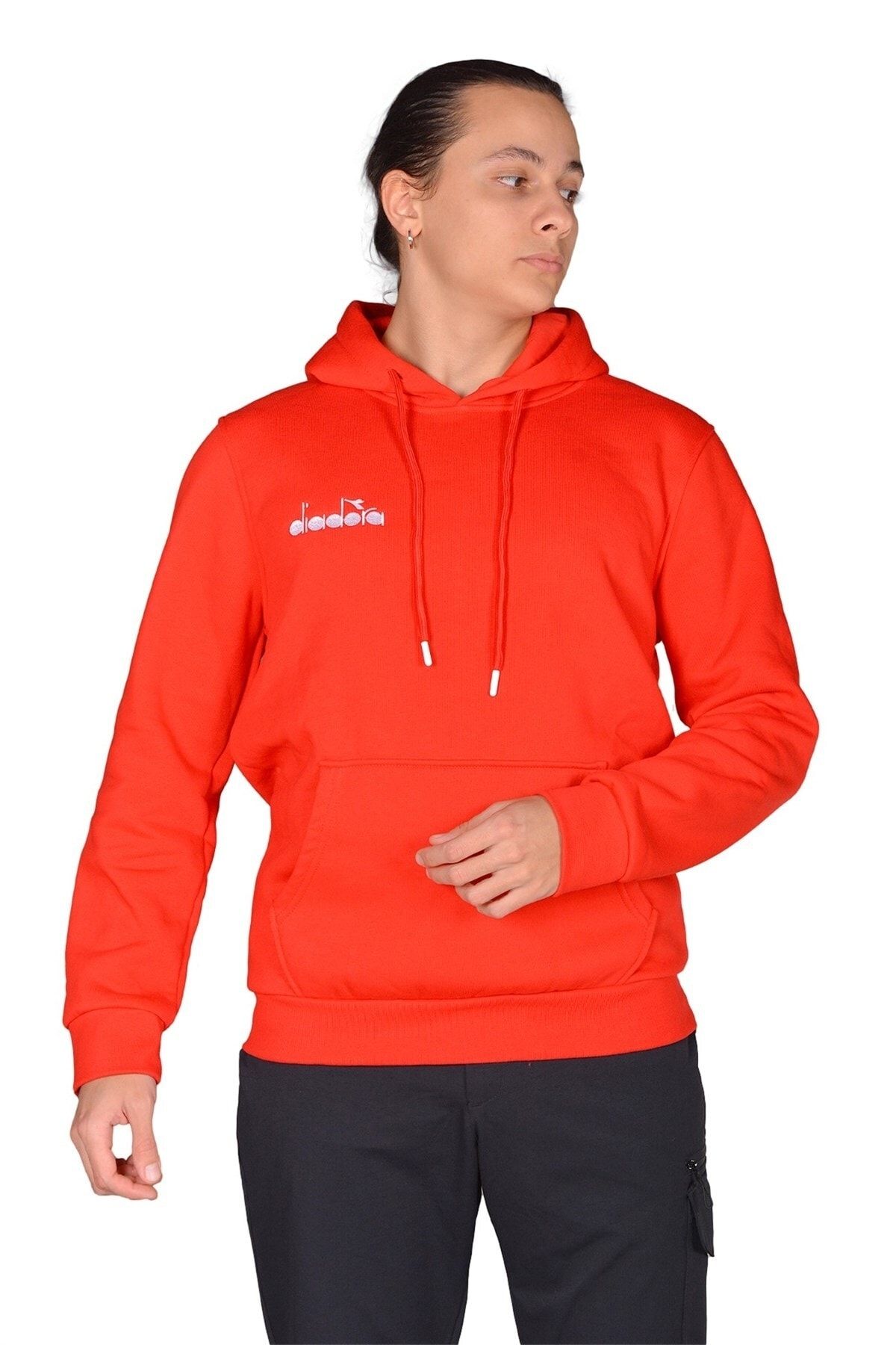 Diadora Bergamo - Erkek Kırmızı Pamuklu Spor Sweatshirt - Ddber1030016