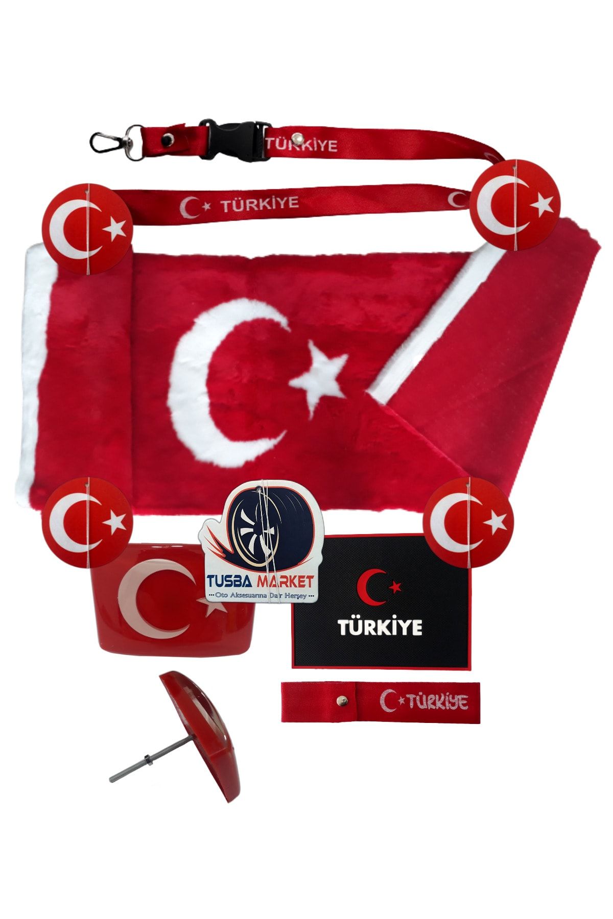 TUSBA MARKET Türk Bayrak'lı Pandizot Torpido Koruması Ayyıldız Pelüş Örtü Halı / Türk Bayrak'lı Araç Oto Aksesuar