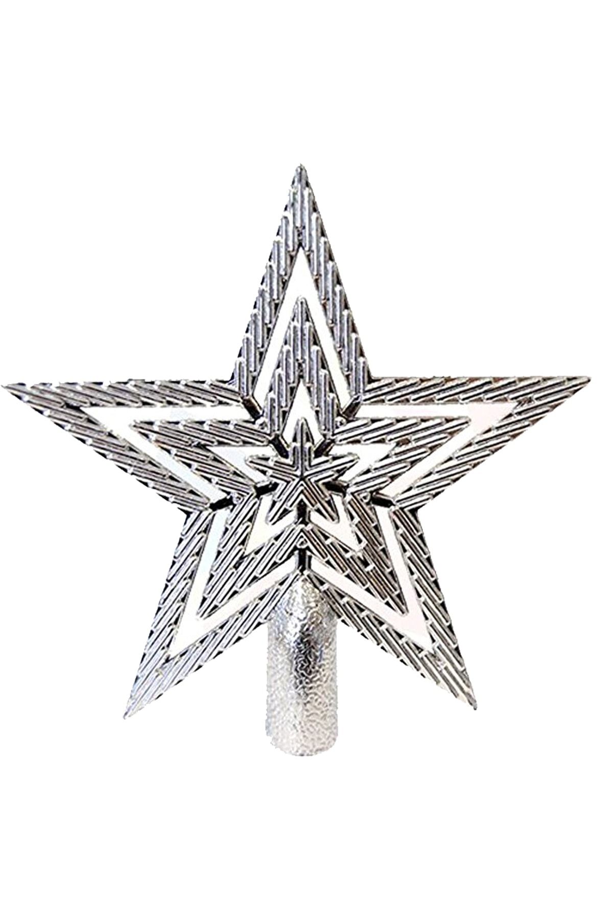 Parti Dolabı 10cm Gümüş Gri Yılbaşı Çam Ağaçı Gümüş Tepe Yıldızı Yeni Yıl Metalik Tepe Süsü Yıldız