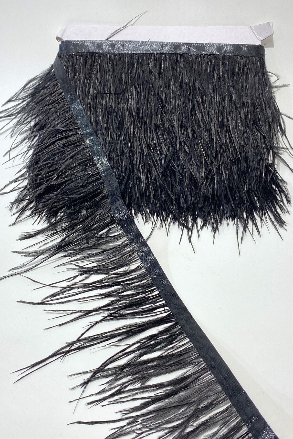 Genel Markalar Moda Için Siyah Deve Kuşu Tüyü Şerit:10 Cm Tüy Uzunluğu 10-15cm