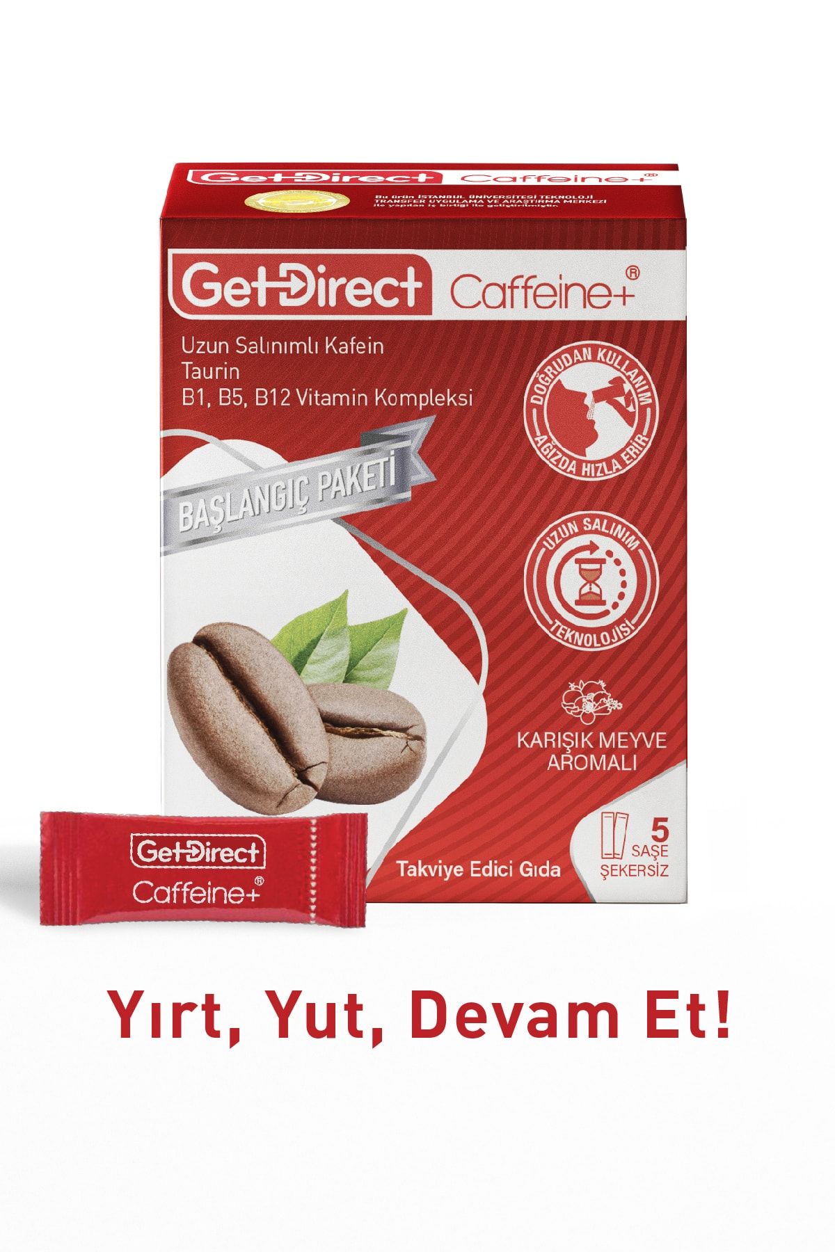 GetDirect Caffeine+ Kafein, Taurin Ve Vitamin B Kompleksi 5 Saşe – Gün Boyu Enerji, Susuz Kullanım