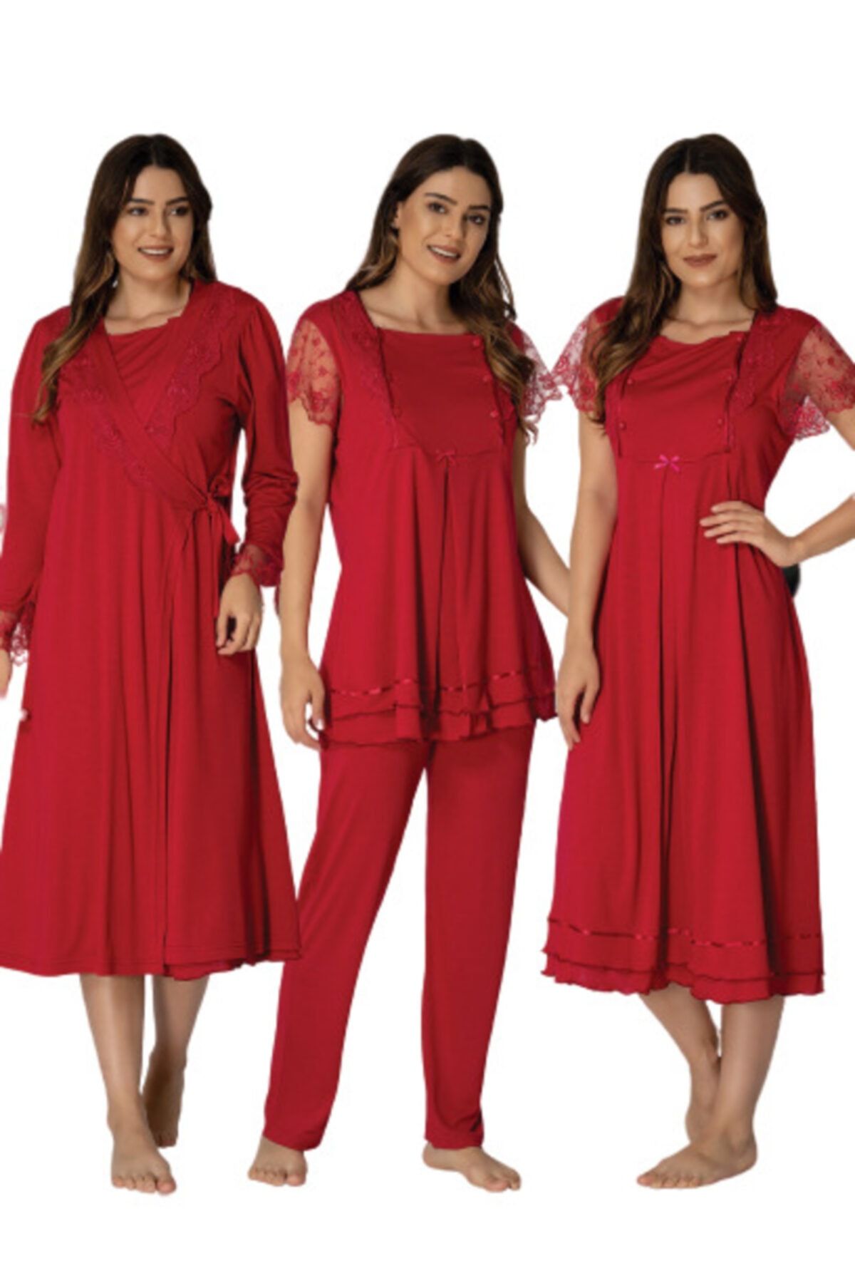 Effort Pijama Kadın Kırmızı Hamile Lohusa 4'lü Set 2050