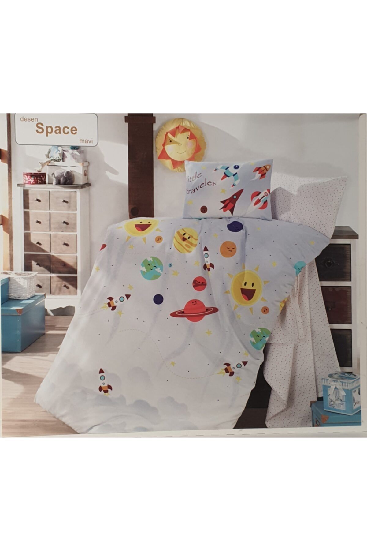 Altınbaşak Space Mavi Bebek Nevresimli Triko Battaniye Set
