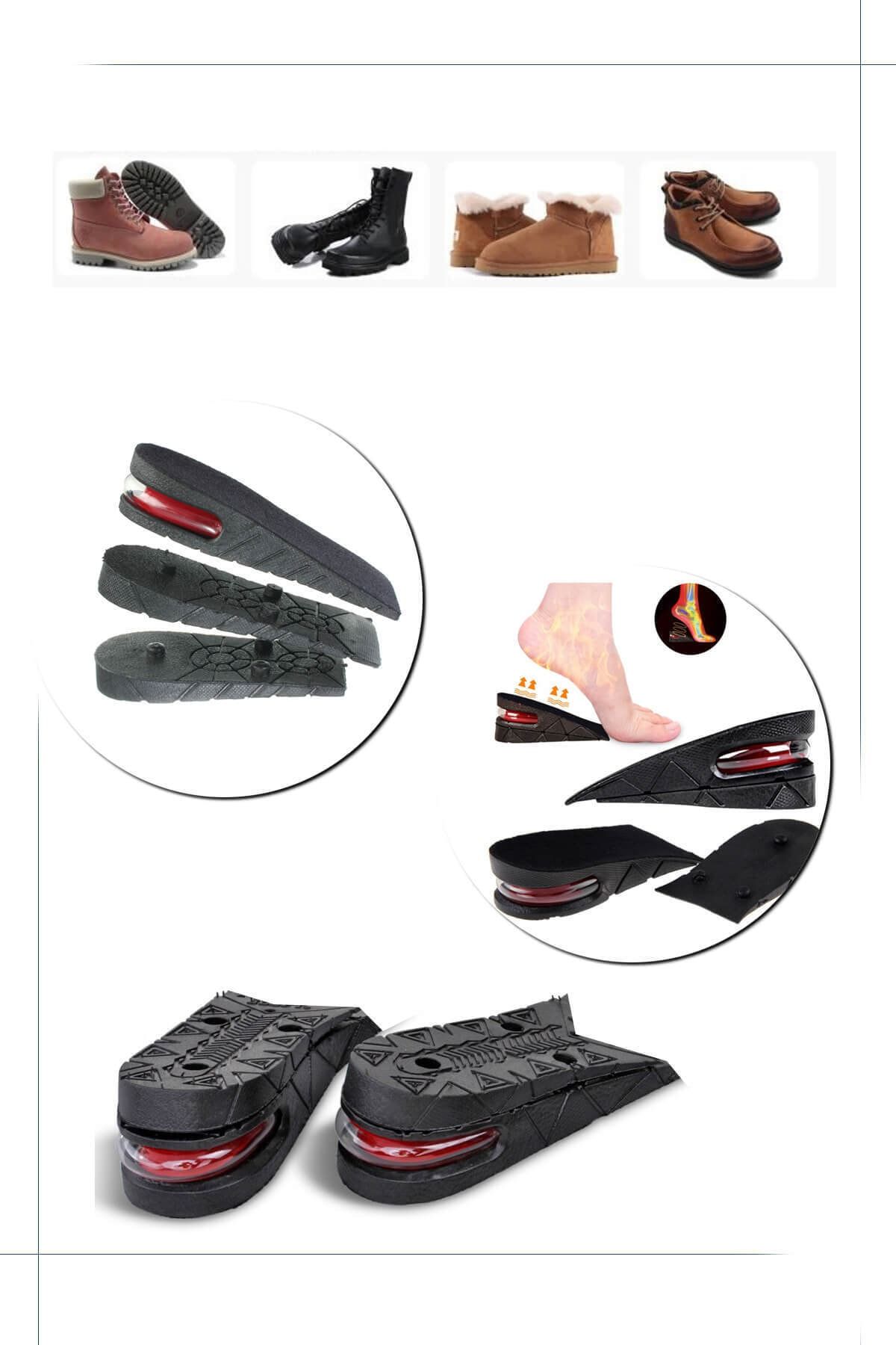 Genel Markalar Unisex Kadın Erkek Için Hava Yastıklı 5 Cm Boy Uzatıcı Tabanlık Spor Günlük Ayakkabı Pedi Astarı