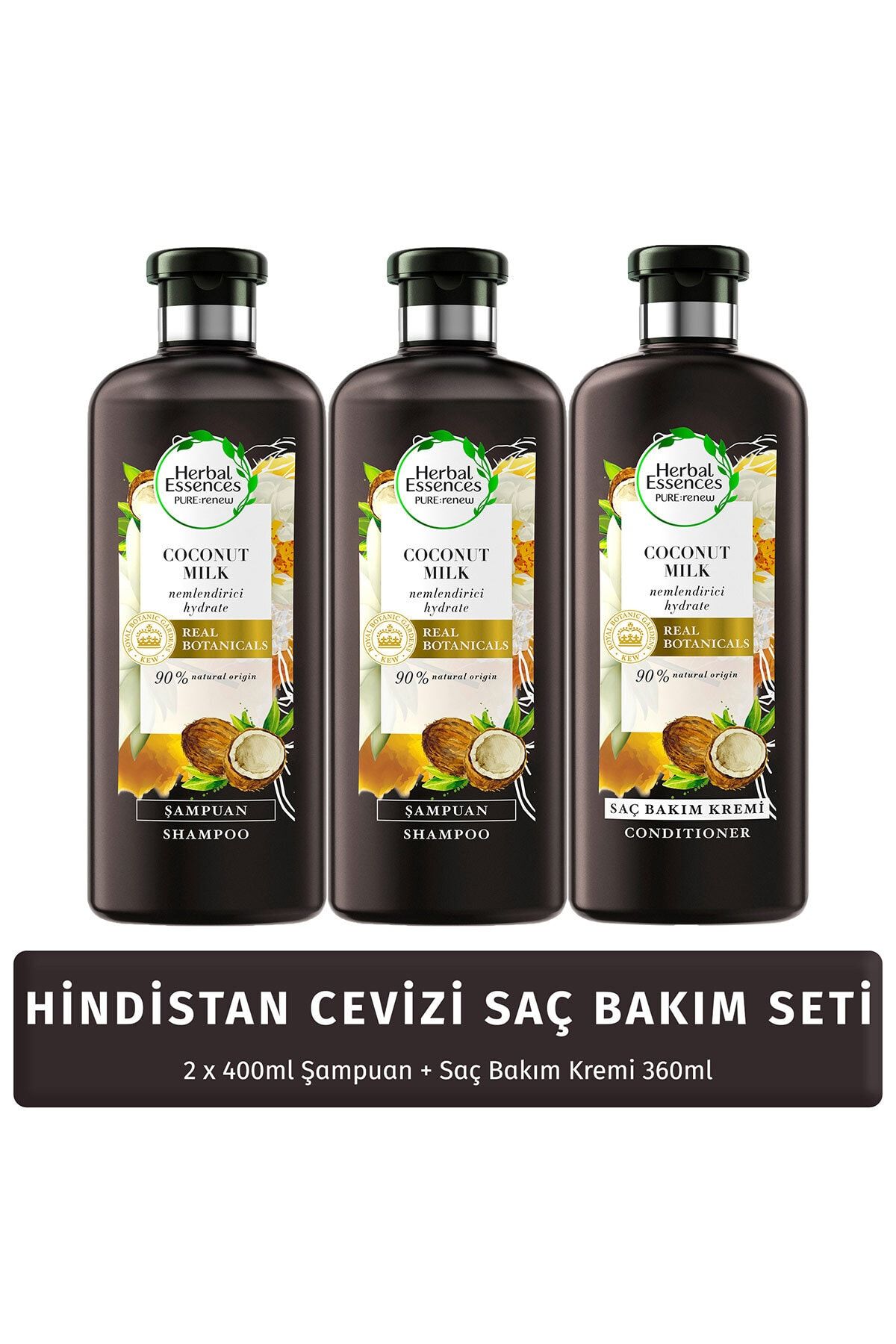 Herbal Essences Şampuan Nemlendirici Hindistan Cevizi Sütü 400 Ml*2 Adet + Saç Bakım Kremi 360 Ml