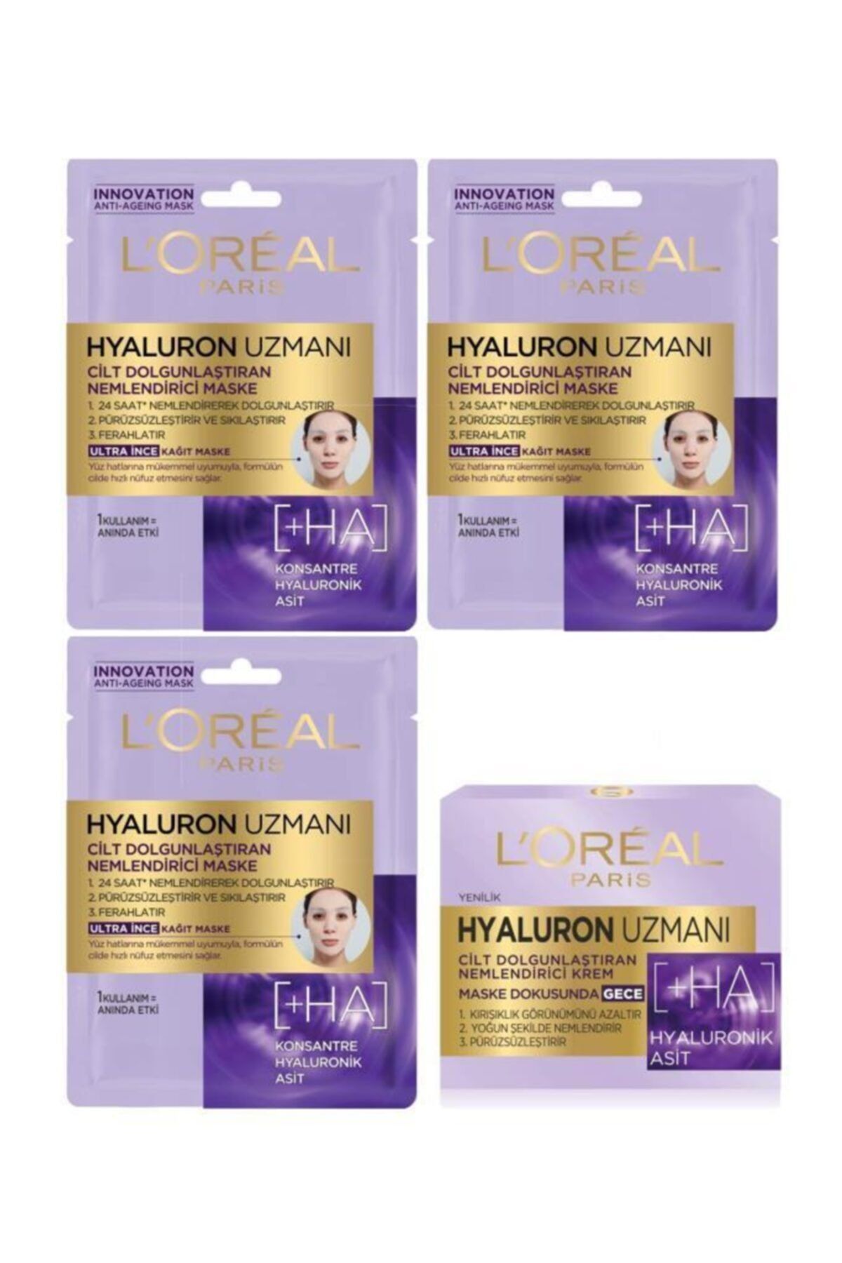 L'Oreal Paris Hyaluron Uzmanı Gece Kremi+maske*3 Adet