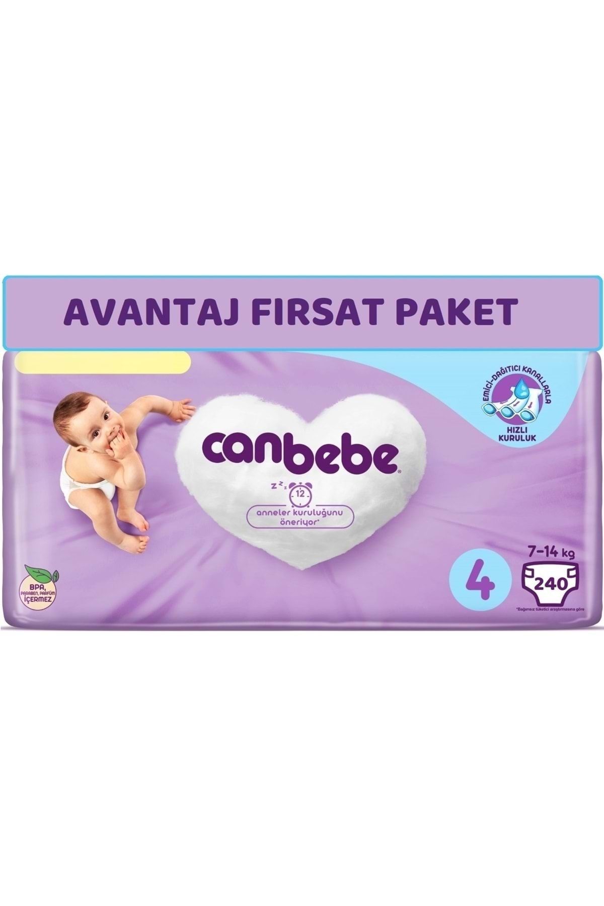 Canbebe Bebek Bezi Beden:4 (7-14kg) Maxi 240 Adet Avantaj Fırsat Pk