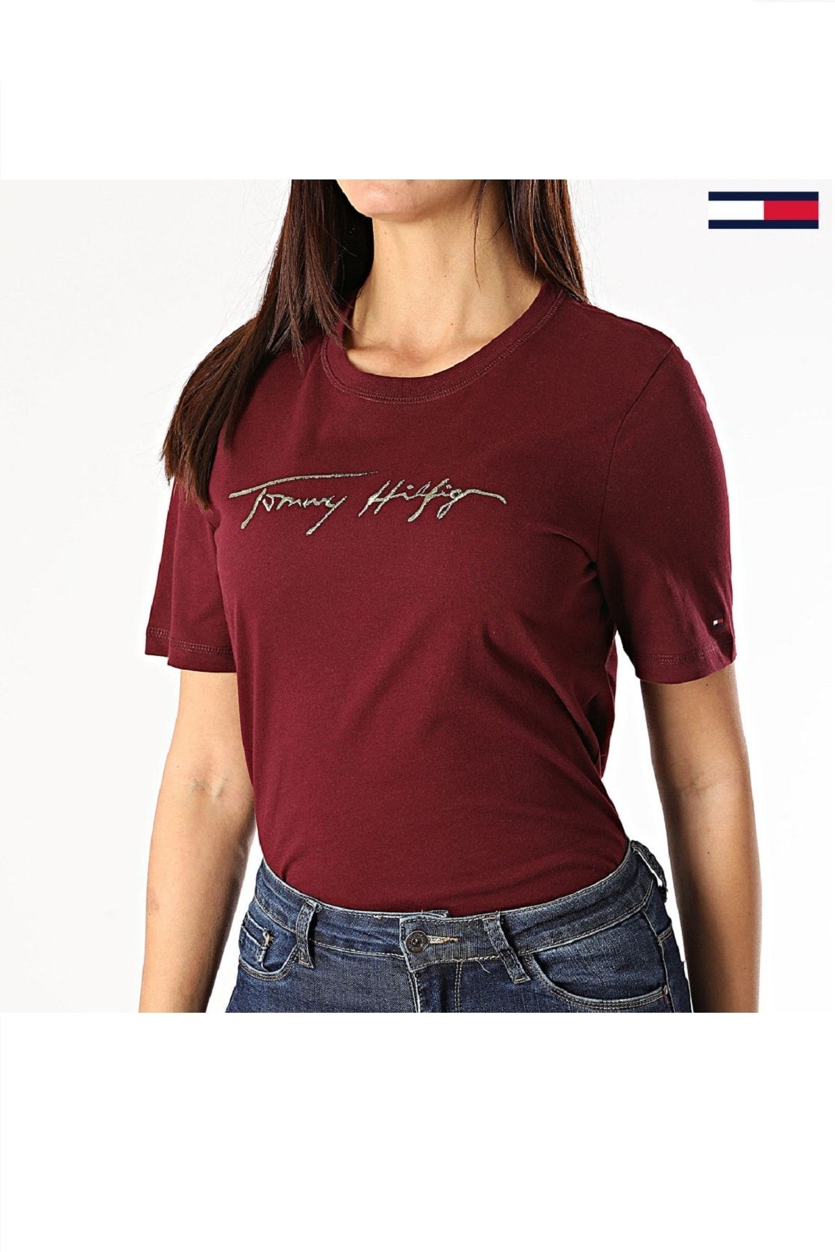 Tommy Hilfiger Kadın Bordo T-shirt Ww0ww31087