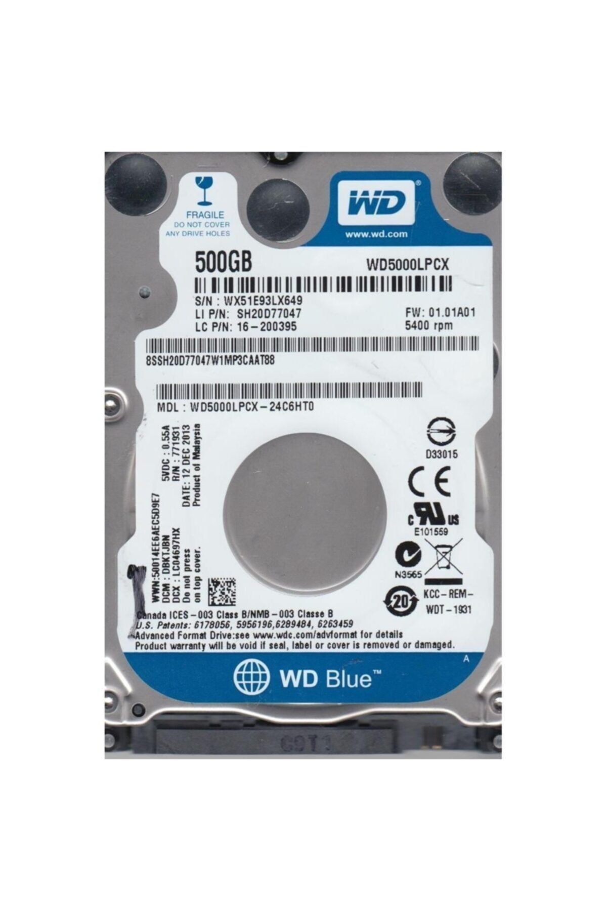 WD 500gb Blue 2,5" 32mb 5400rpm Wd5000lpcx Uyumlu Notebook Harddisk