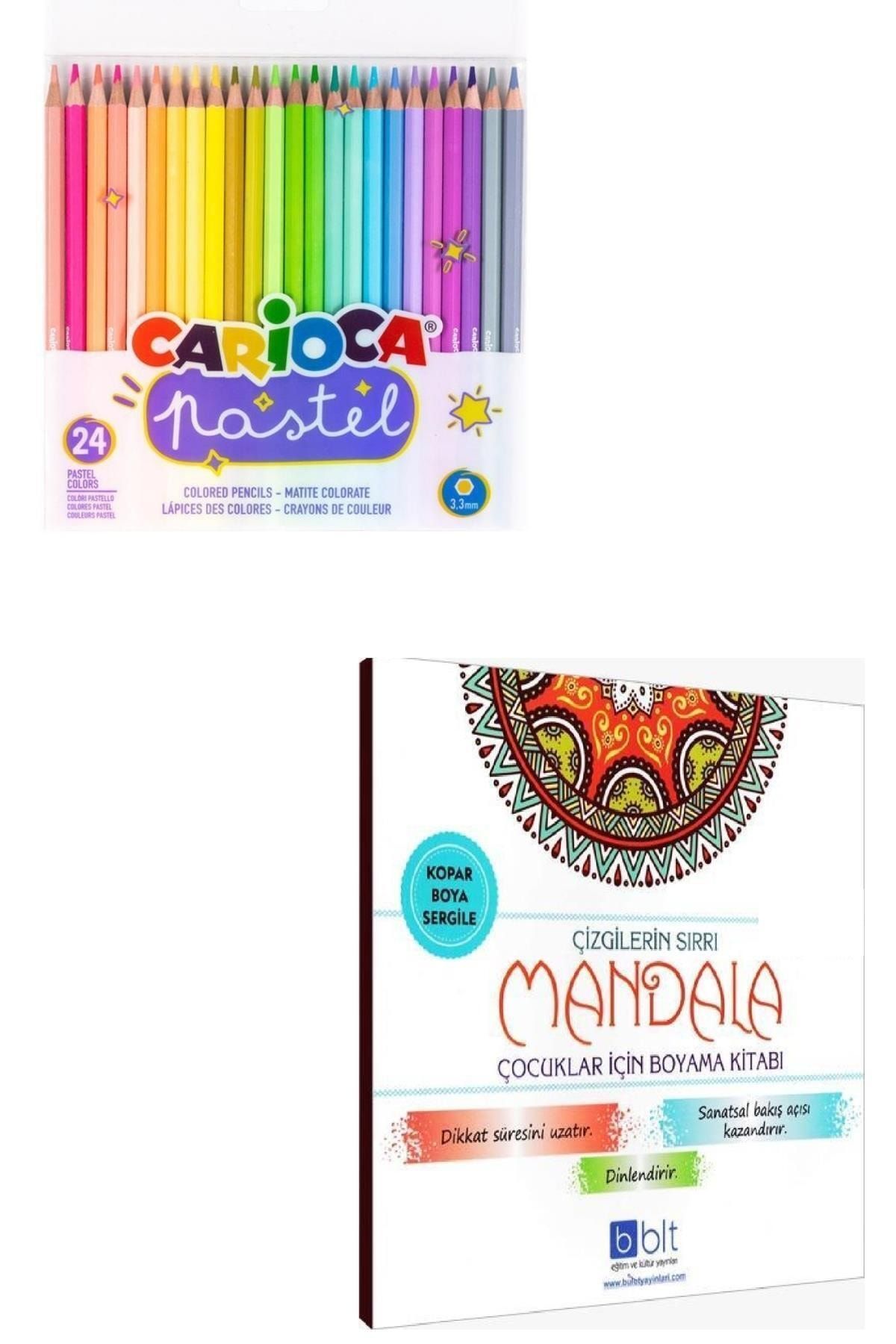 Carioca Pastel 24'lü Kuru Boya Kalemi + Bulut Yayınları Çizgilerin Sırrı Mandala Çocuklar Için Boyama Kitabı