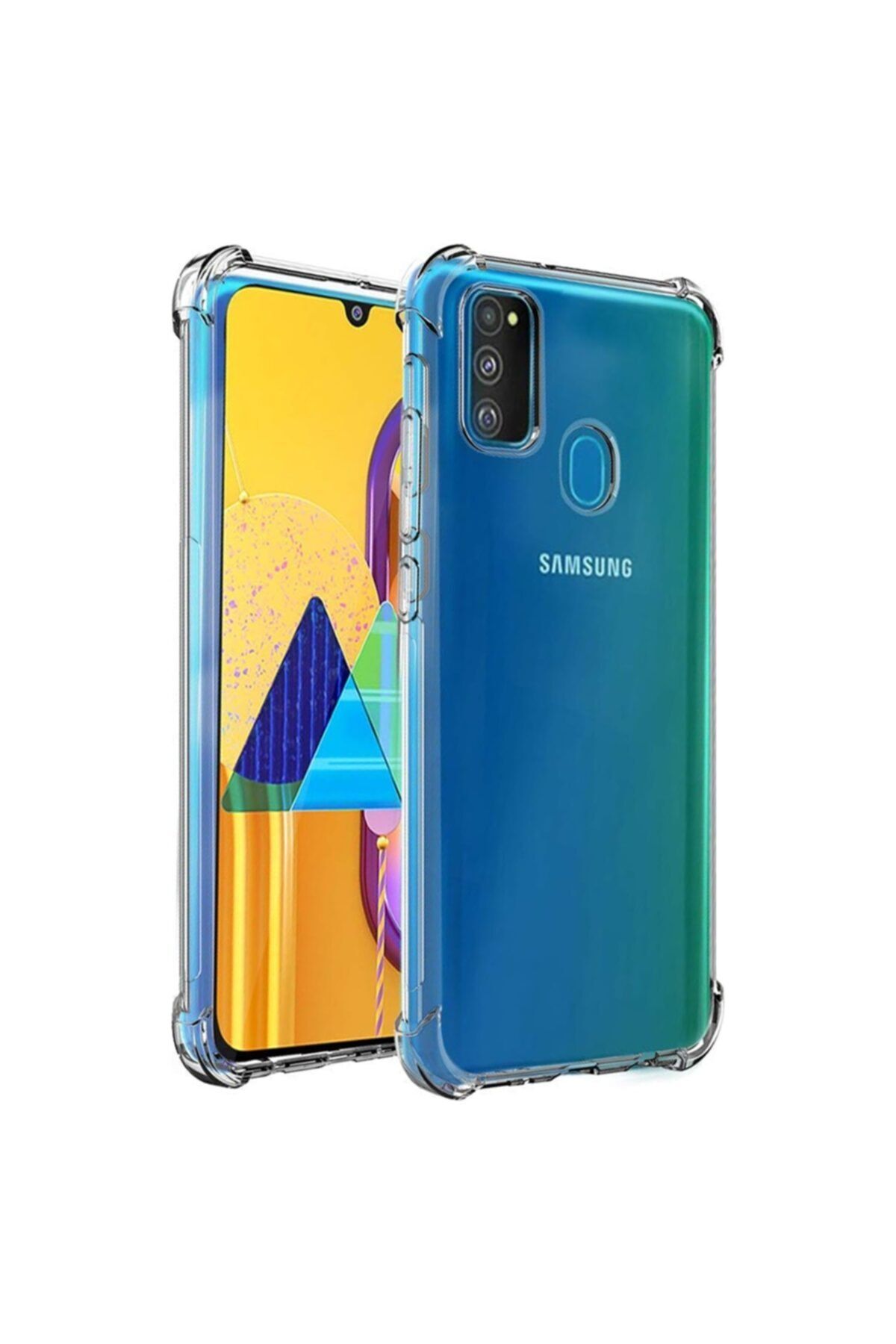 Fibaks Samsung Galaxy M21 Kılıf Crystal Sert Pc Antishock Darbe Emici Kenar Şeffaf Silikon Kapak