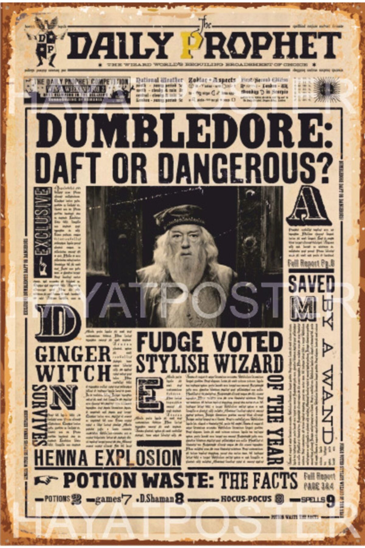 Hayat Poster Harry Potter Gazetesi Dumbledore Retro Vintage Ahşap Poster